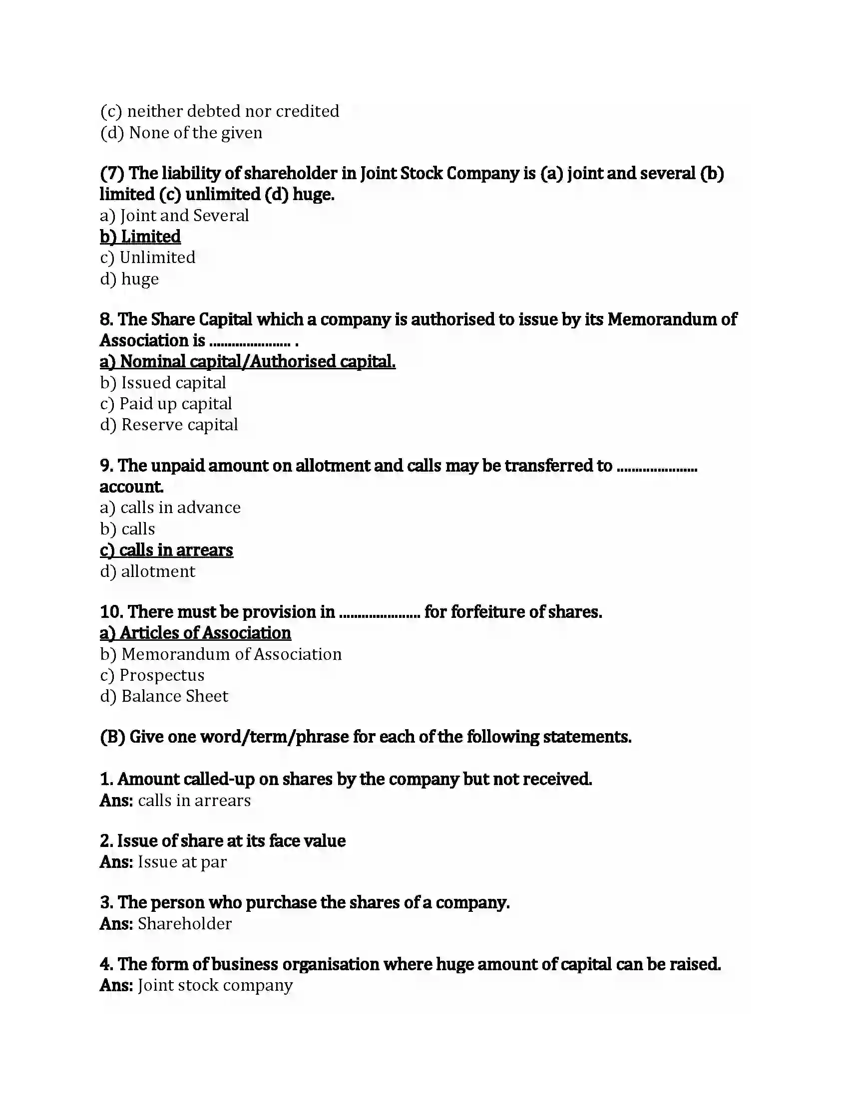 Maharashtra Board Class 12th Book-Keeping & Accountancy Company Accounts – Issue of shares Revision Note 2
