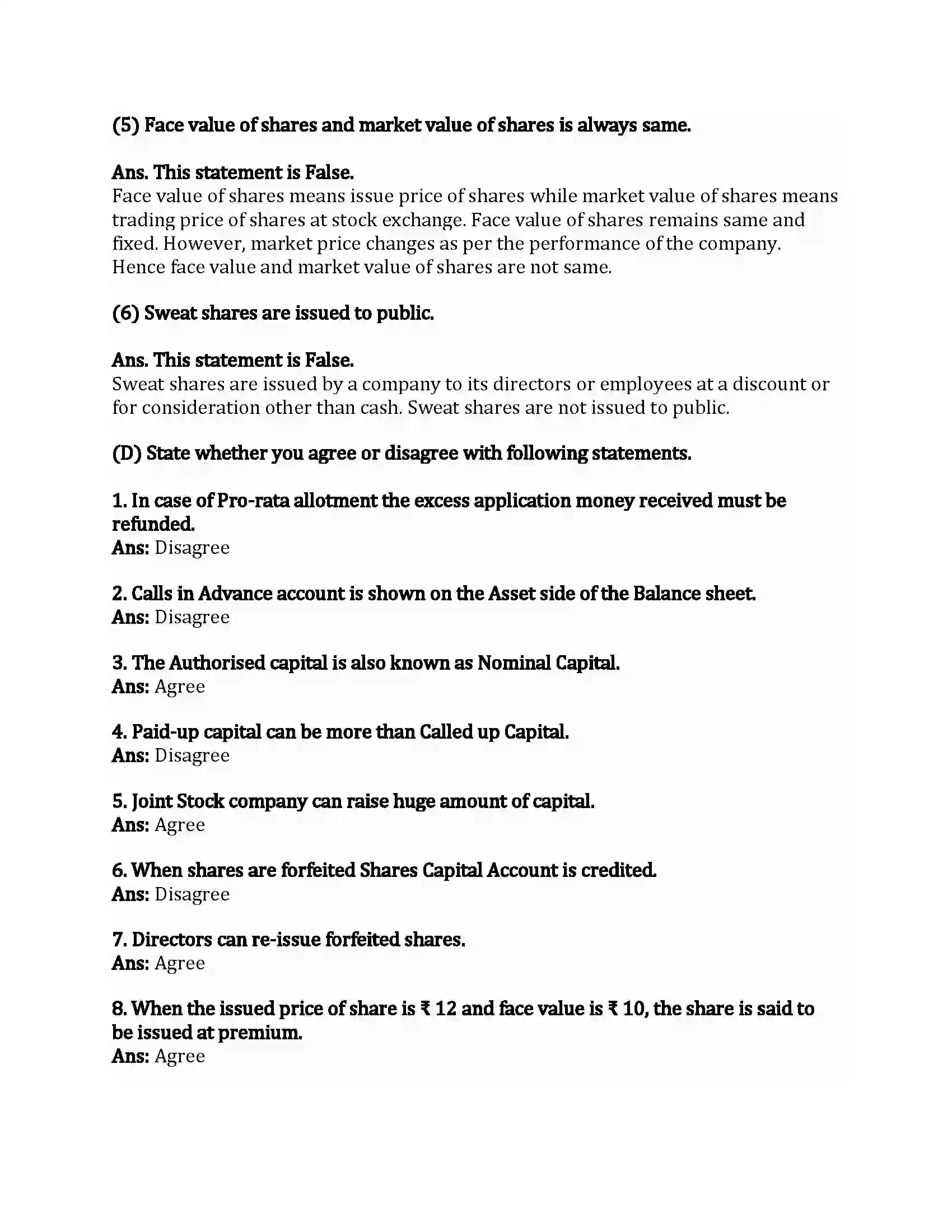 Maharashtra Board Class 12th Book-Keeping & Accountancy Company Accounts – Issue of shares Revision Note 4