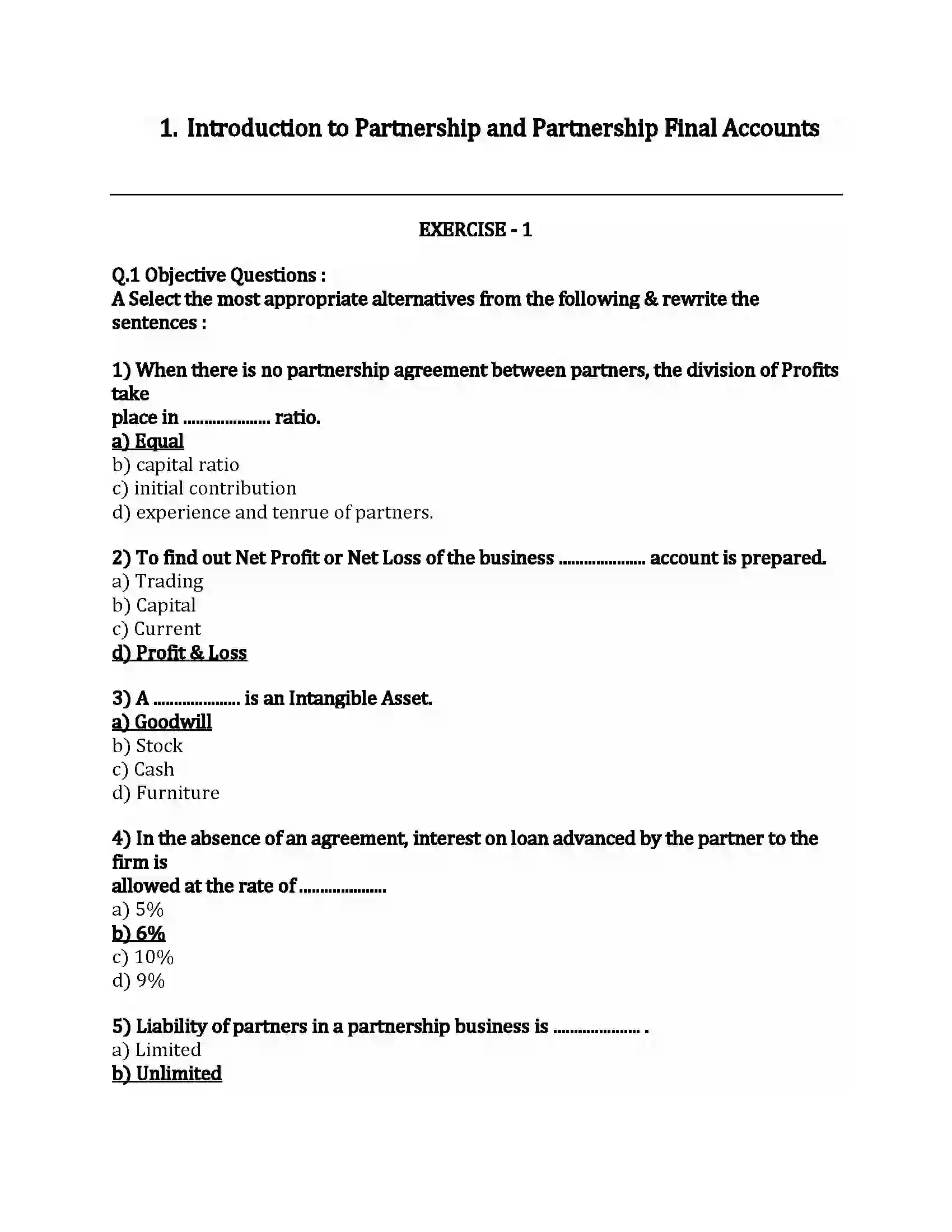 Maharashtra Board Class 12th Book-Keeping & Accountancy Introduction to Partnership and Partnership Final Accounts Revision Note 1