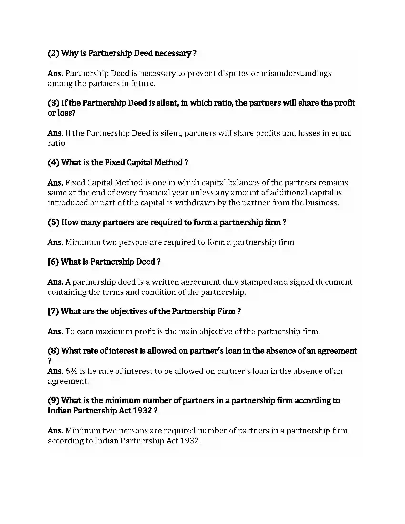 Maharashtra Board Class 12th Book-Keeping & Accountancy Introduction to Partnership and Partnership Final Accounts Revision Note 8