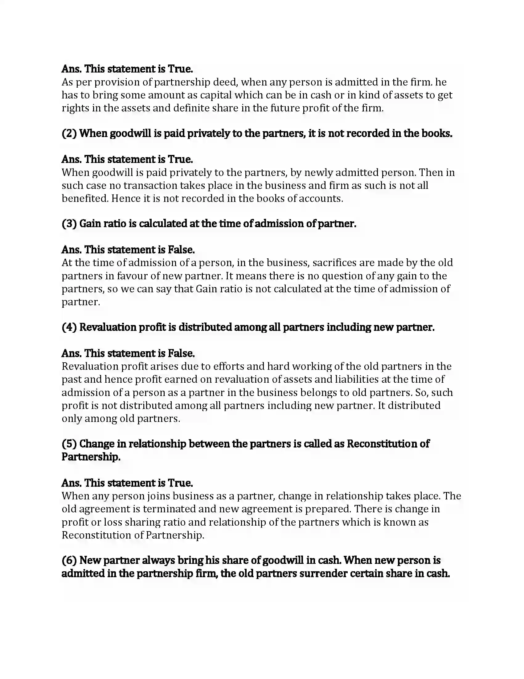 Maharashtra Board Class 12th Book-Keeping & Accountancy Reconstitution of Partnership (Admission of Partner) Revision Note 3