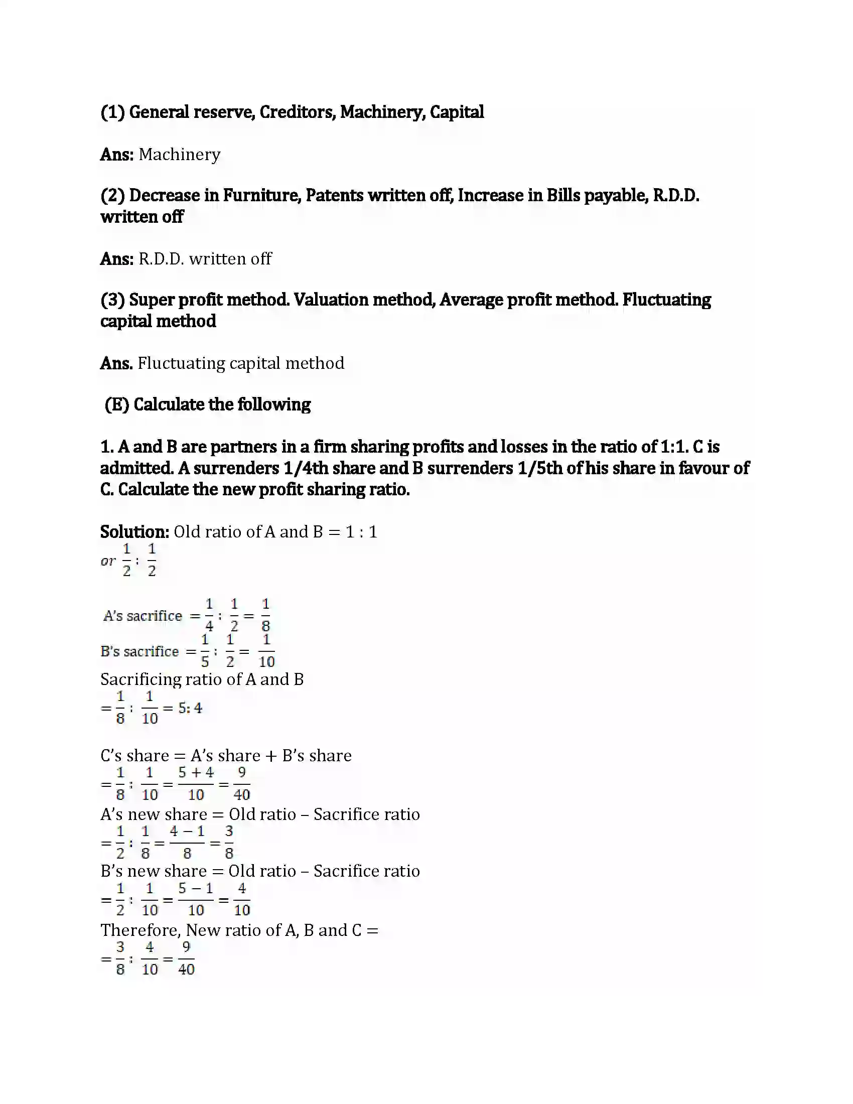 Maharashtra Board Class 12th Book-Keeping & Accountancy Reconstitution of Partnership (Admission of Partner) Revision Note 5