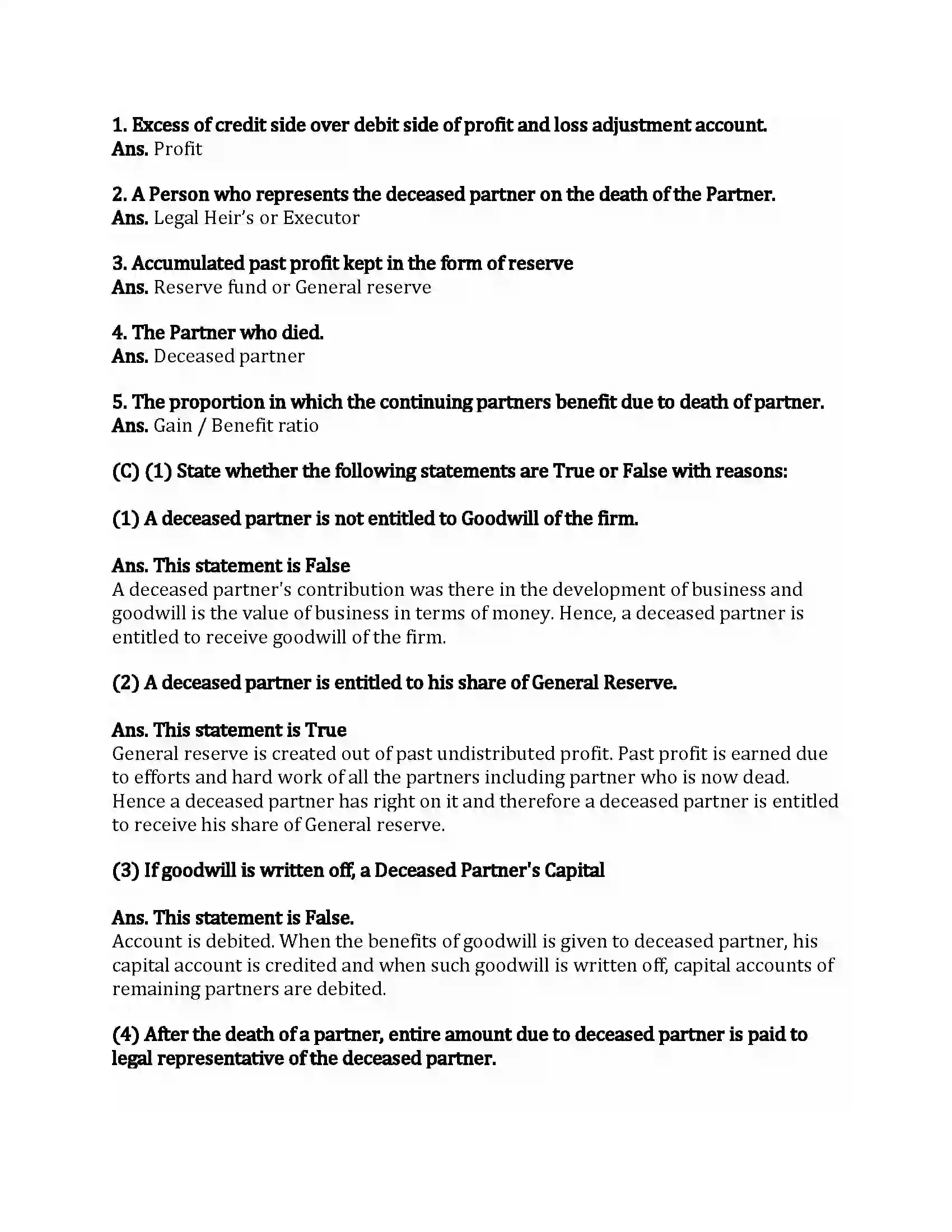 Maharashtra Board Class 12th Book-Keeping & Accountancy Reconstitution of Partnership (Death of Partner) Revision Note 2