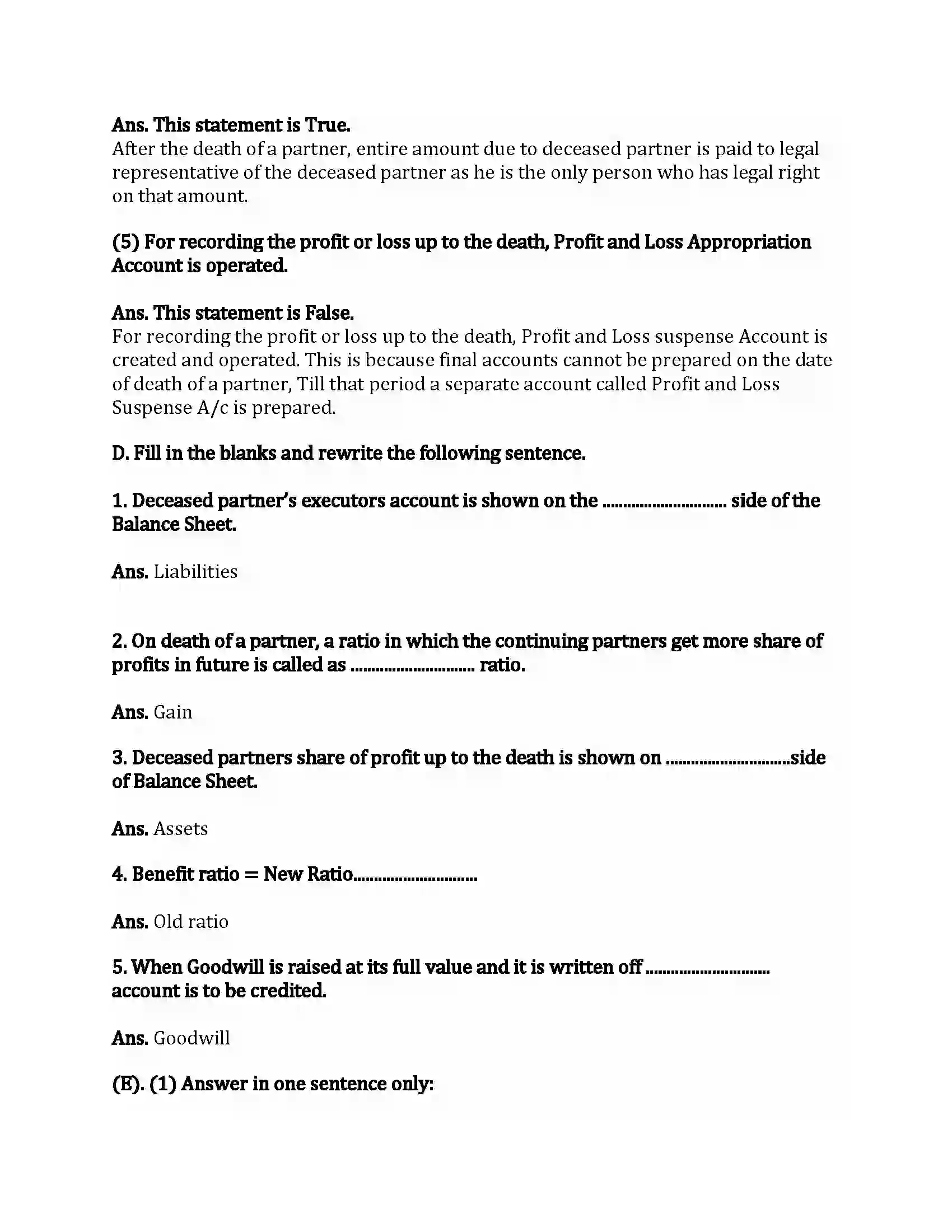 Maharashtra Board Class 12th Book-Keeping & Accountancy Reconstitution of Partnership (Death of Partner) Revision Note 3