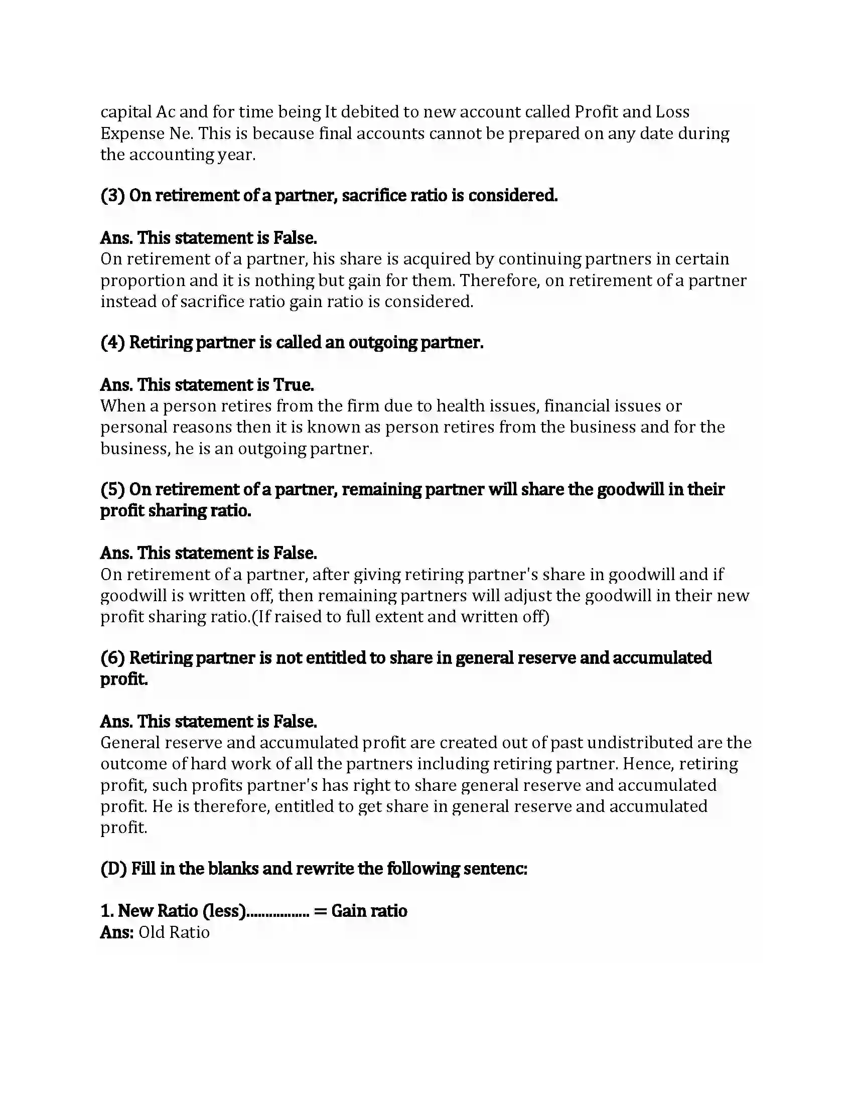 Maharashtra Board Class 12th Book-Keeping & Accountancy Reconstitution of Partnership (Retirement of Partner) Revision Note 3