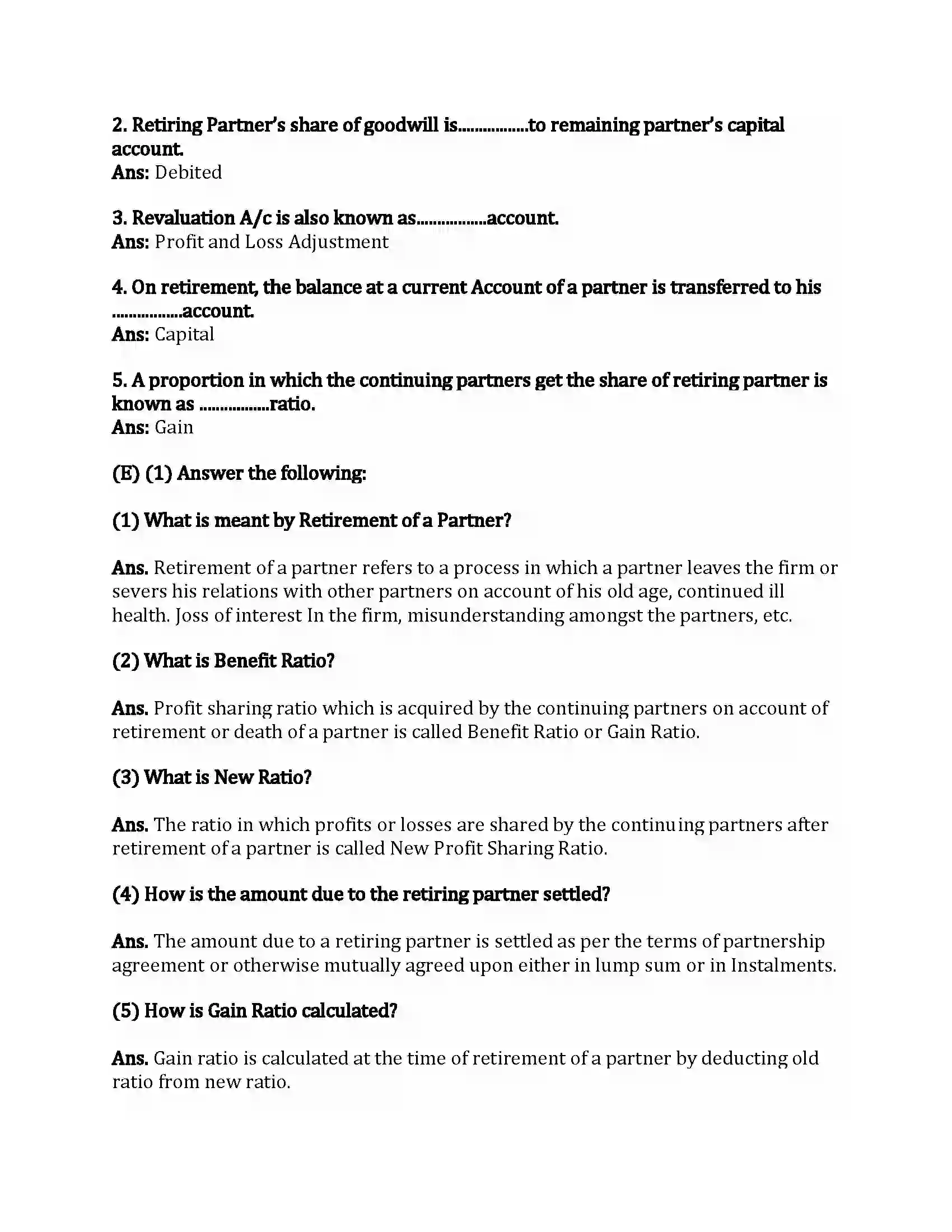Maharashtra Board Class 12th Book-Keeping & Accountancy Reconstitution of Partnership (Retirement of Partner) Revision Note 4