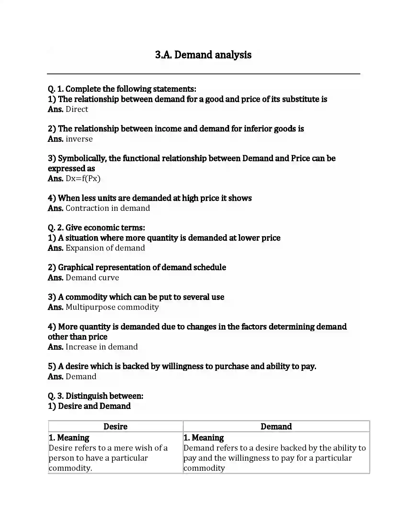 Maharashtra Board Class 12th Economics Demand Analysis Revision Note 1