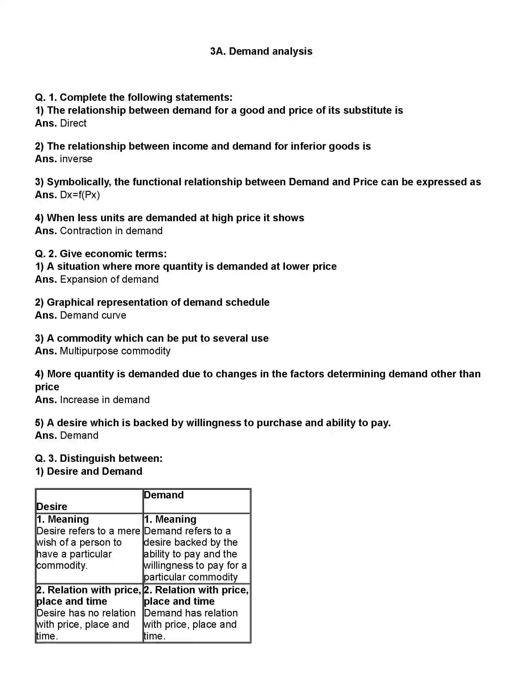 Maharashtra Board Class 12th Economics Demand Analysis Revision Note 1