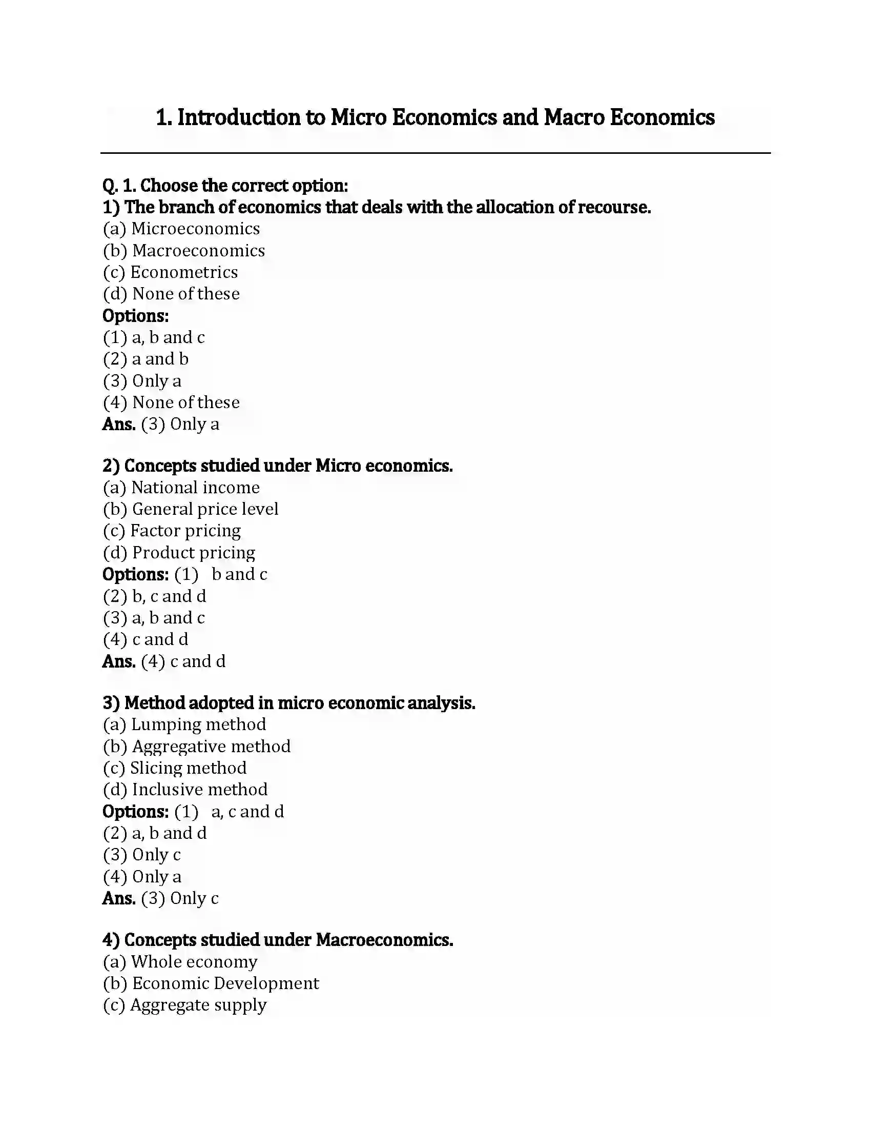 Maharashtra Board Class 12th Economics Introduction to Micro Economics & Macro Economics Revision Note 1