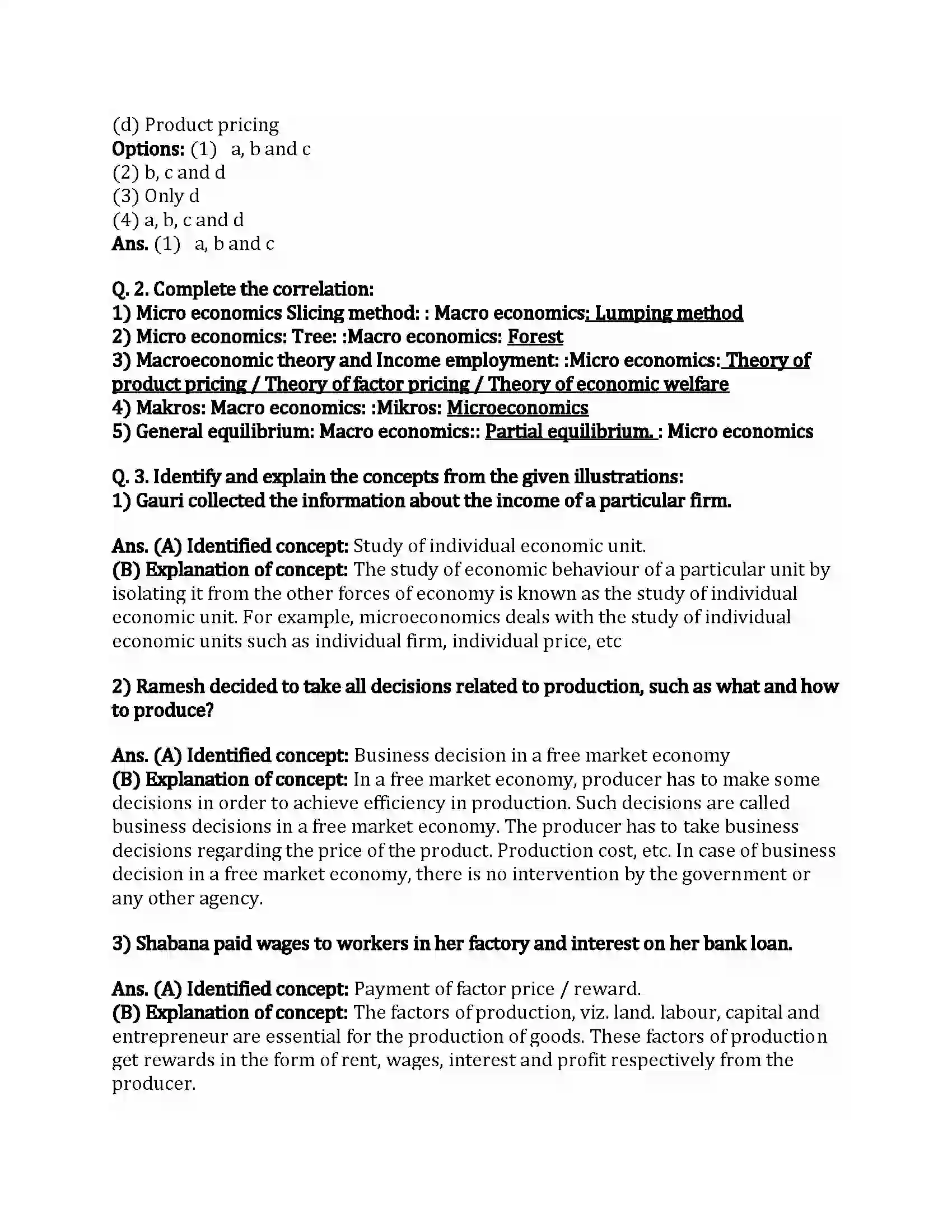 Maharashtra Board Class 12th Economics Introduction to Micro Economics & Macro Economics Revision Note 2