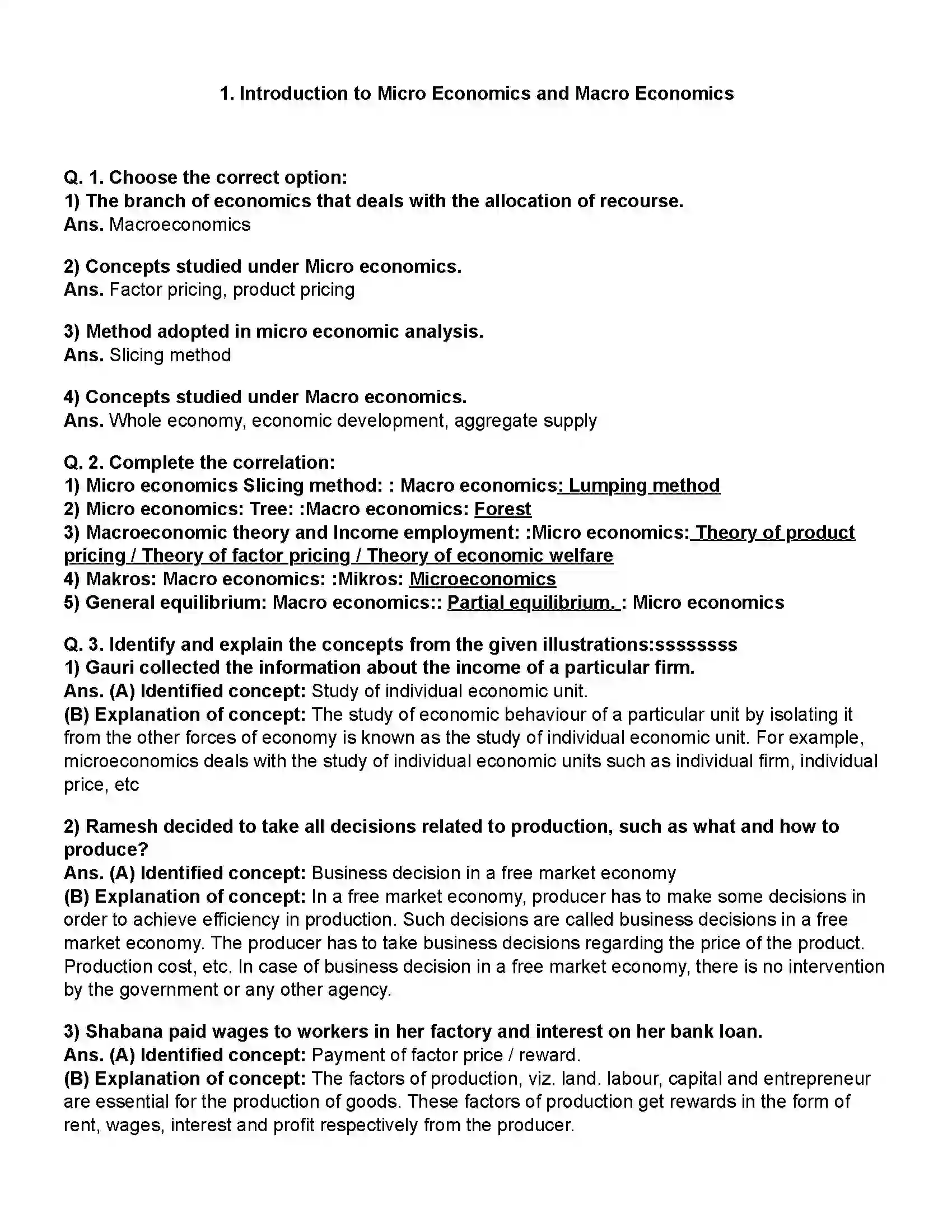 Maharashtra Board Class 12th Economics Introduction to Micro & Macro Economics Revision Note 1