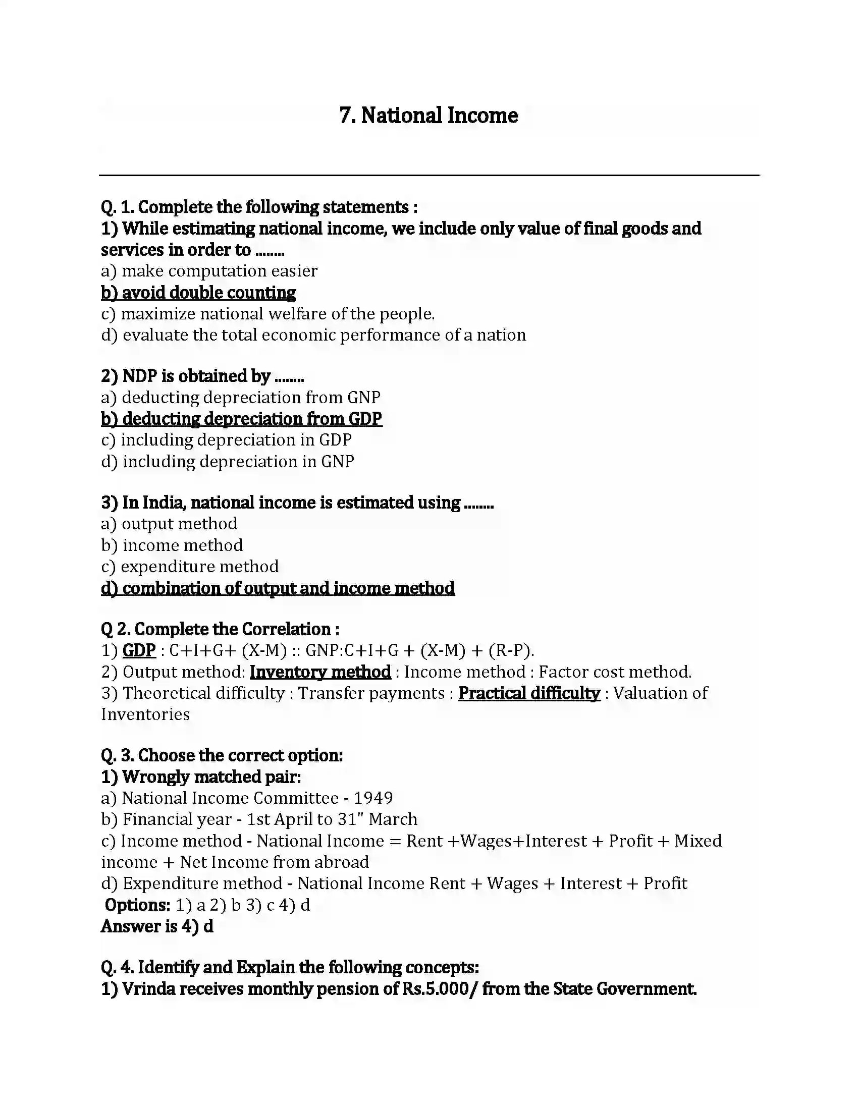 Maharashtra Board Class 12th Economics National Income Revision Note 1