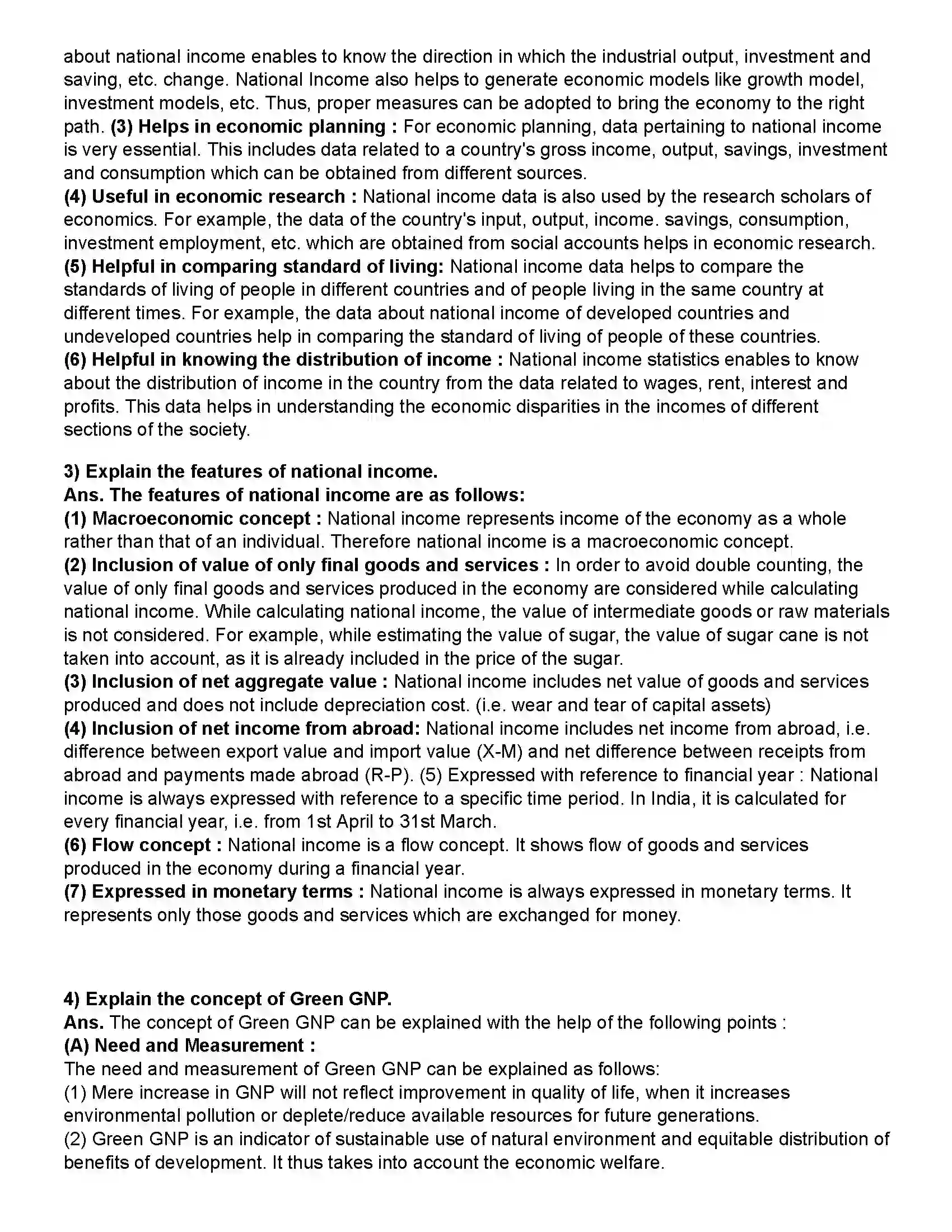 Maharashtra Board Class 12th Economics National Income Revision Note 4