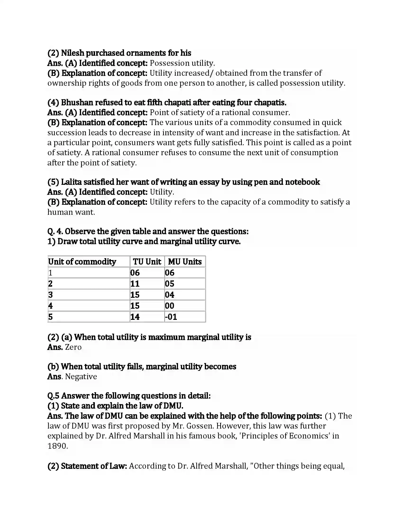 Maharashtra Board Class 12th Economics Utility Analysis Revision Note 2