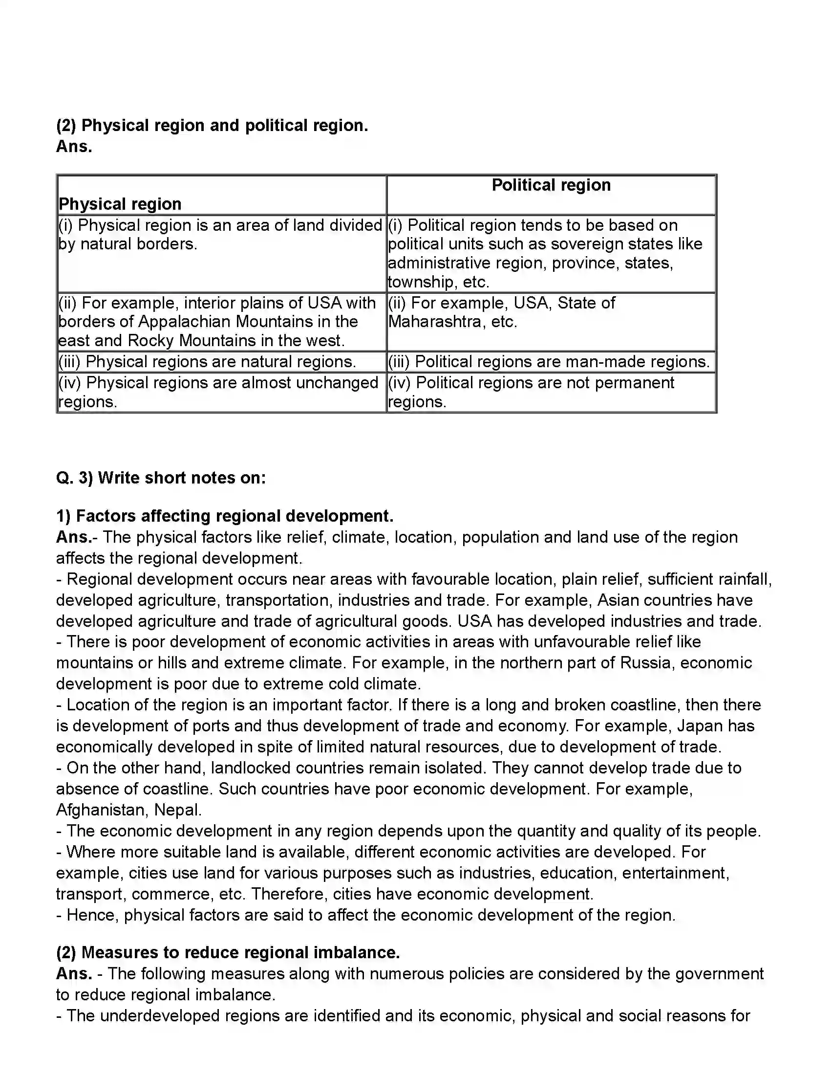 Maharashtra Board Class 12th Geography Reginal and Regional Development Revision Note 2