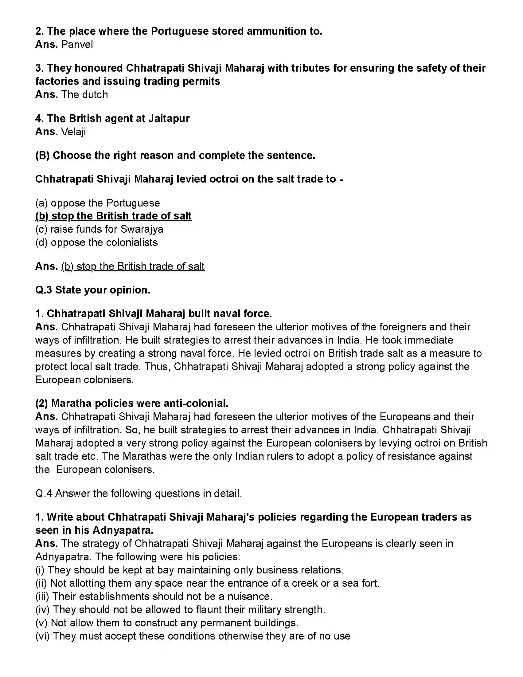 Maharashtra Board Class 12th History Colonialism and the Marathas Revision Note 2