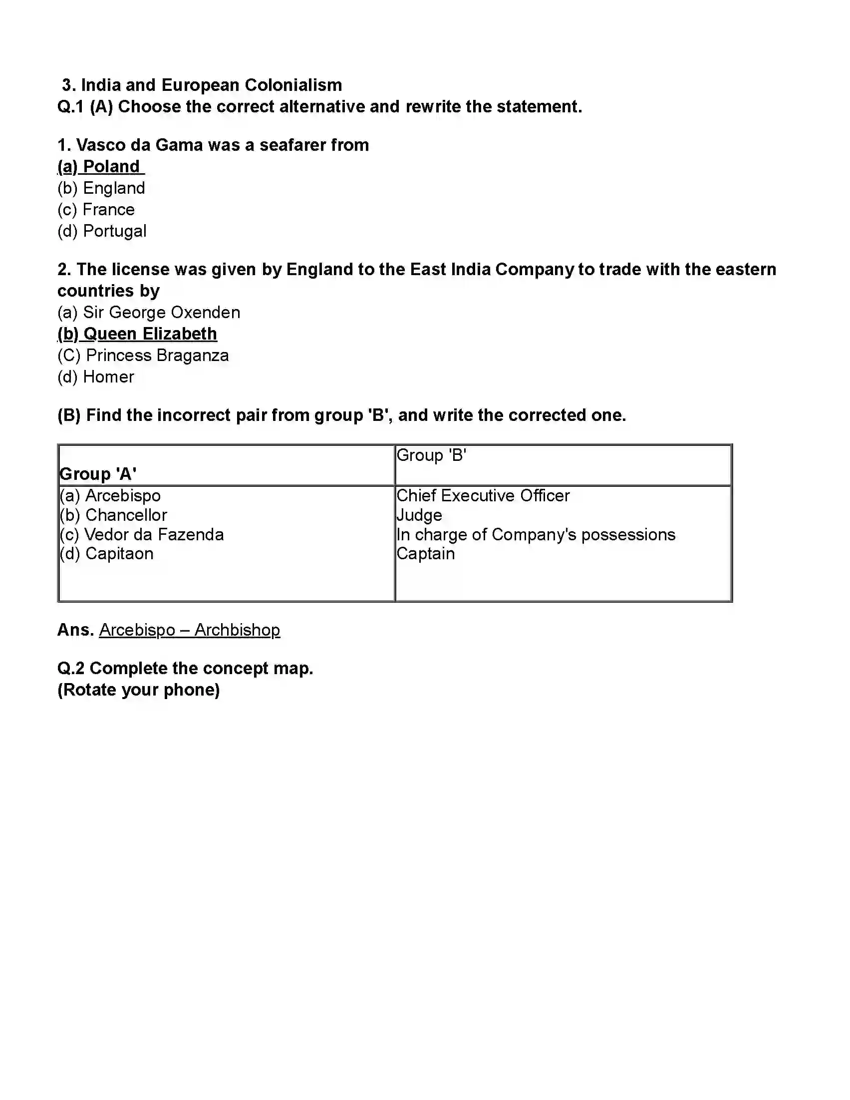Maharashtra Board Class 12th History India and European Colonialism Revision Note 1