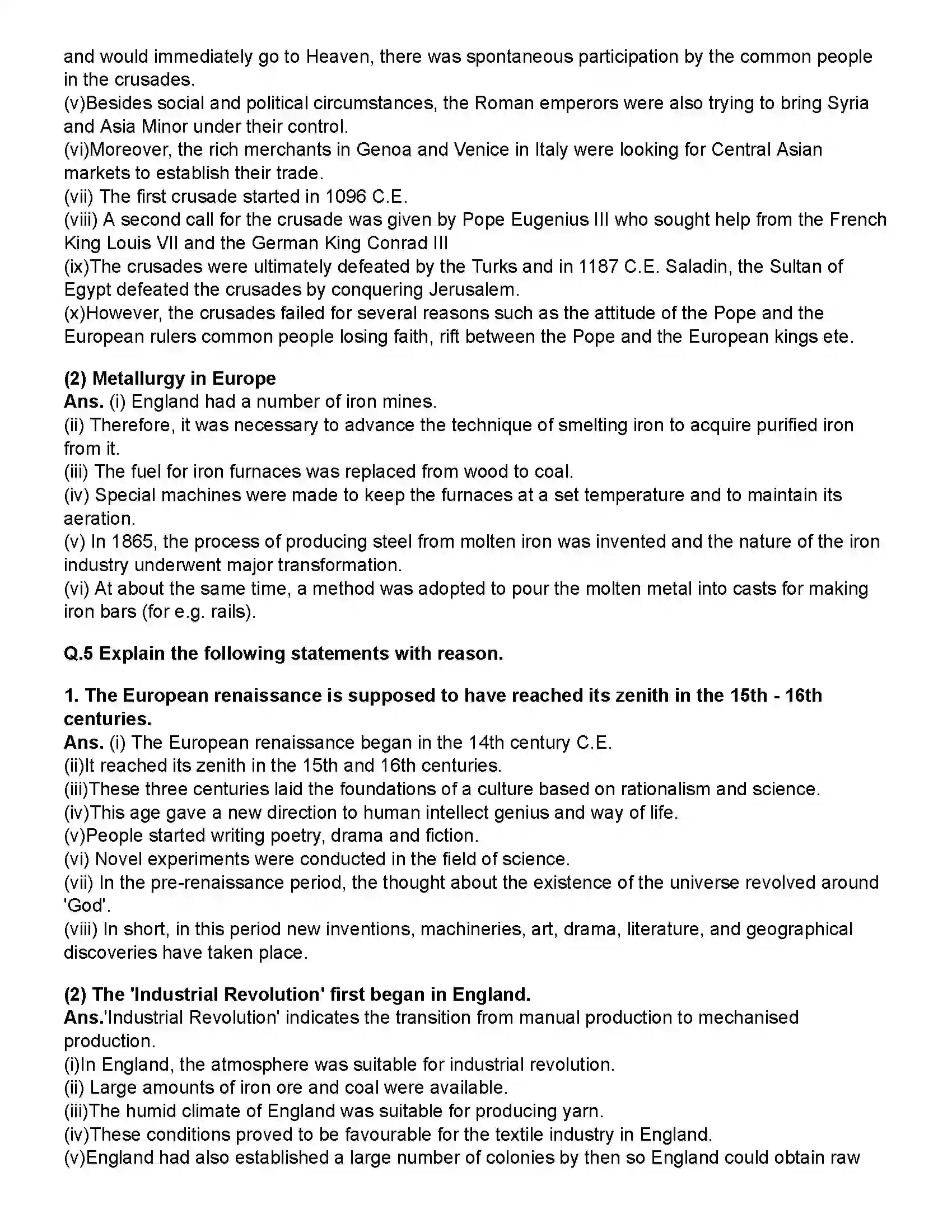 Maharashtra Board Class 12th History Renaissance in Europe & Development of Science Revision Note 3