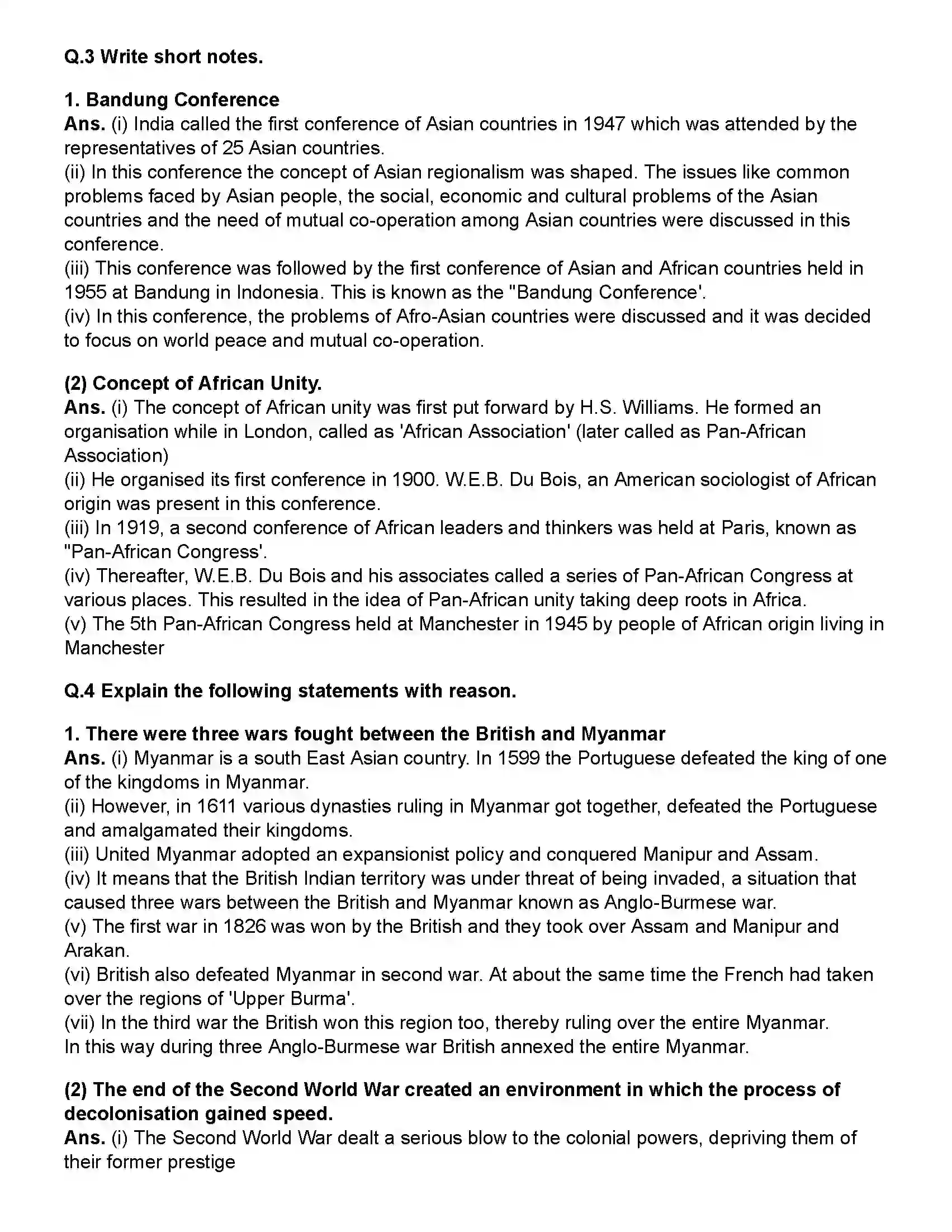 Maharashtra Board Class 12th History World - Decolonisation Revision Note 2