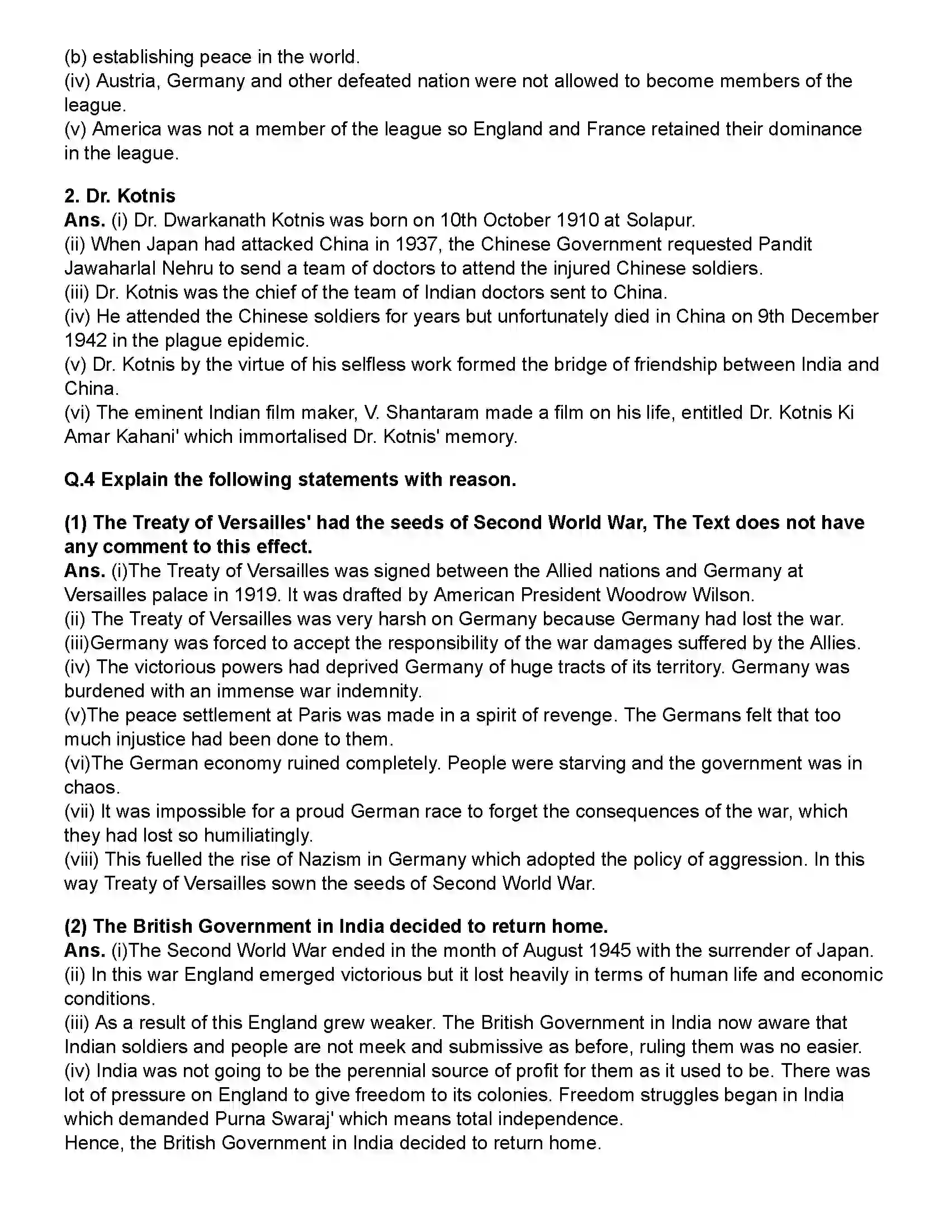 Maharashtra Board Class 12th History World Wars and India Revision Note 2