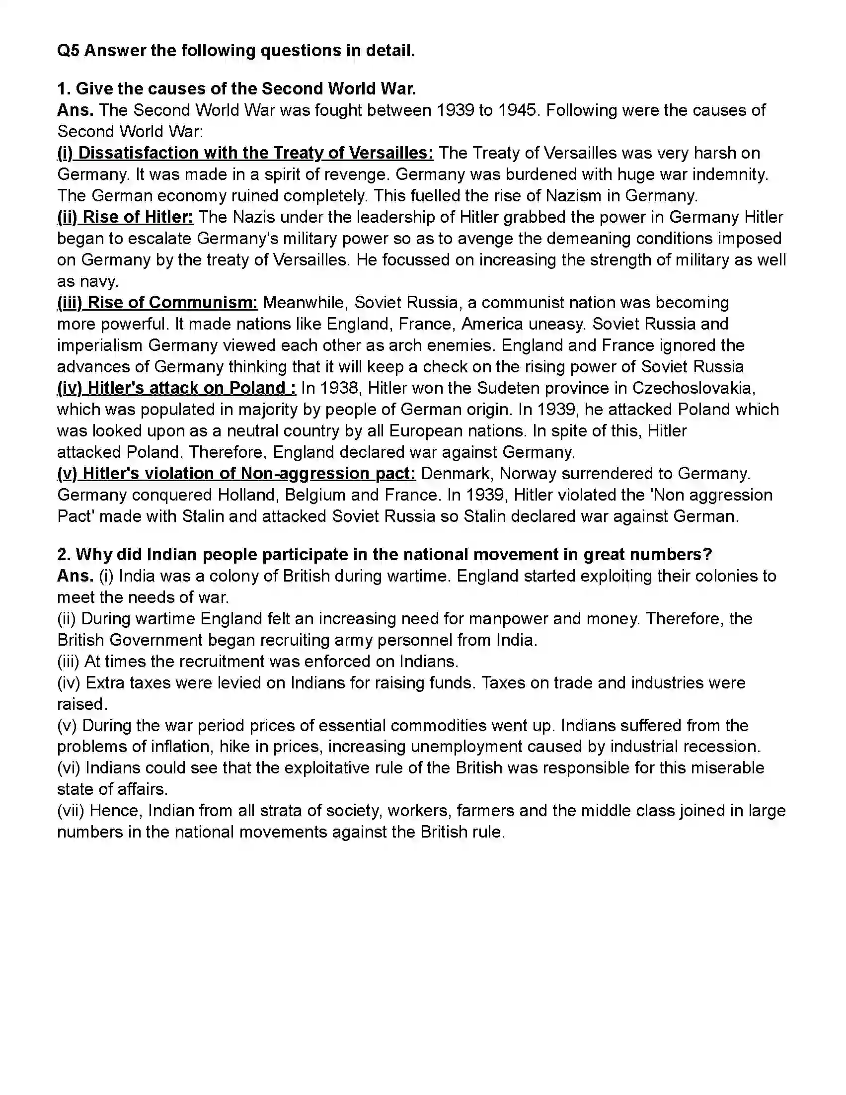 Maharashtra Board Class 12th History World Wars and India Revision Note 3