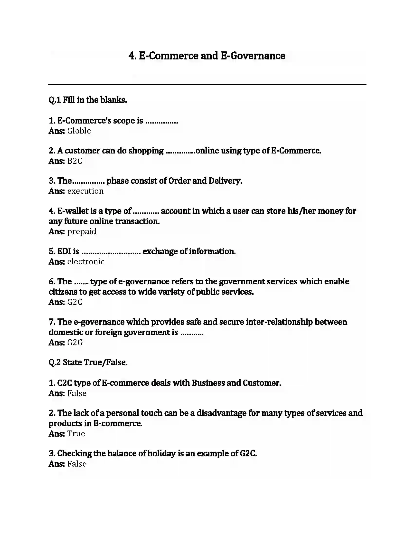 Maharashtra Board Class 12th Infromation Technology E-Commerce and E-Governance Revision Note 1