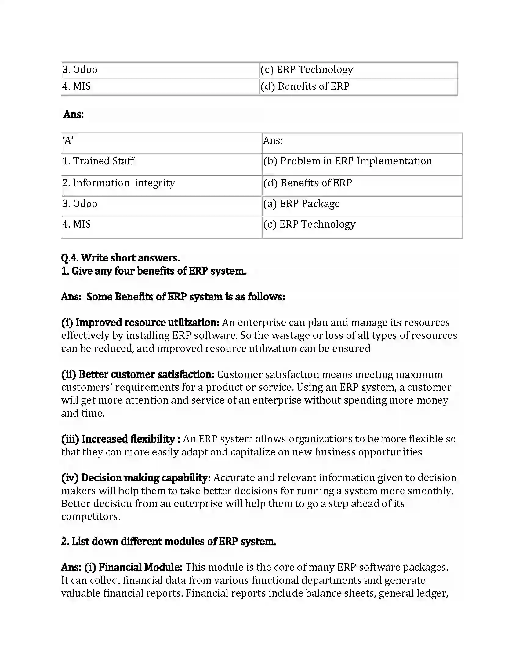 Maharashtra Board Class 12th Infromation Technology Enterprise Resource Planning (ERP) Revision Note 2