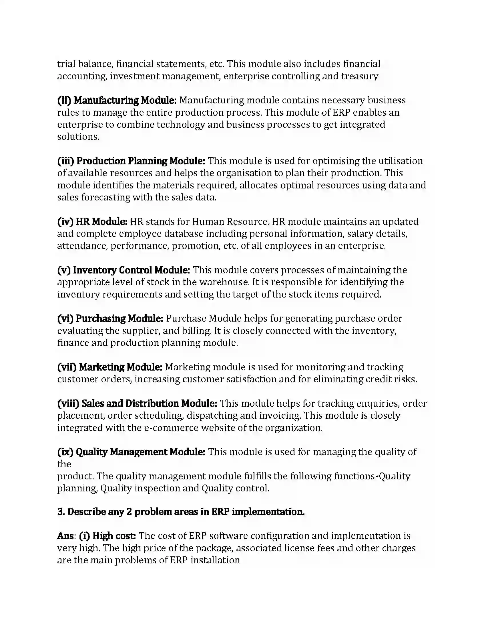 Maharashtra Board Class 12th Infromation Technology Enterprise Resource Planning (ERP) Revision Note 3