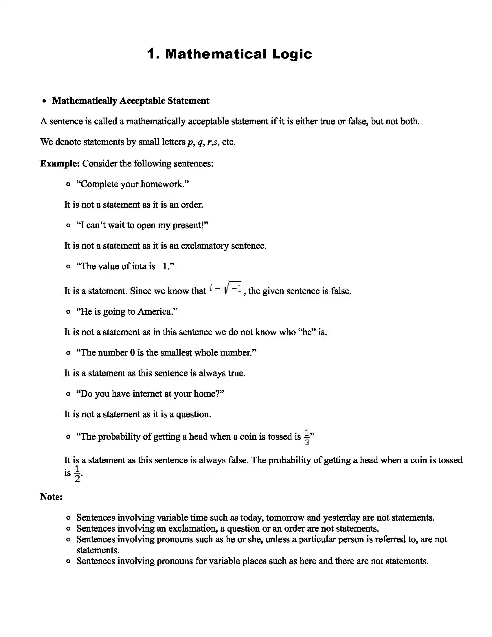 Maharashtra Board Class 12th Mathematics Mathematical Logic Revision Note 1