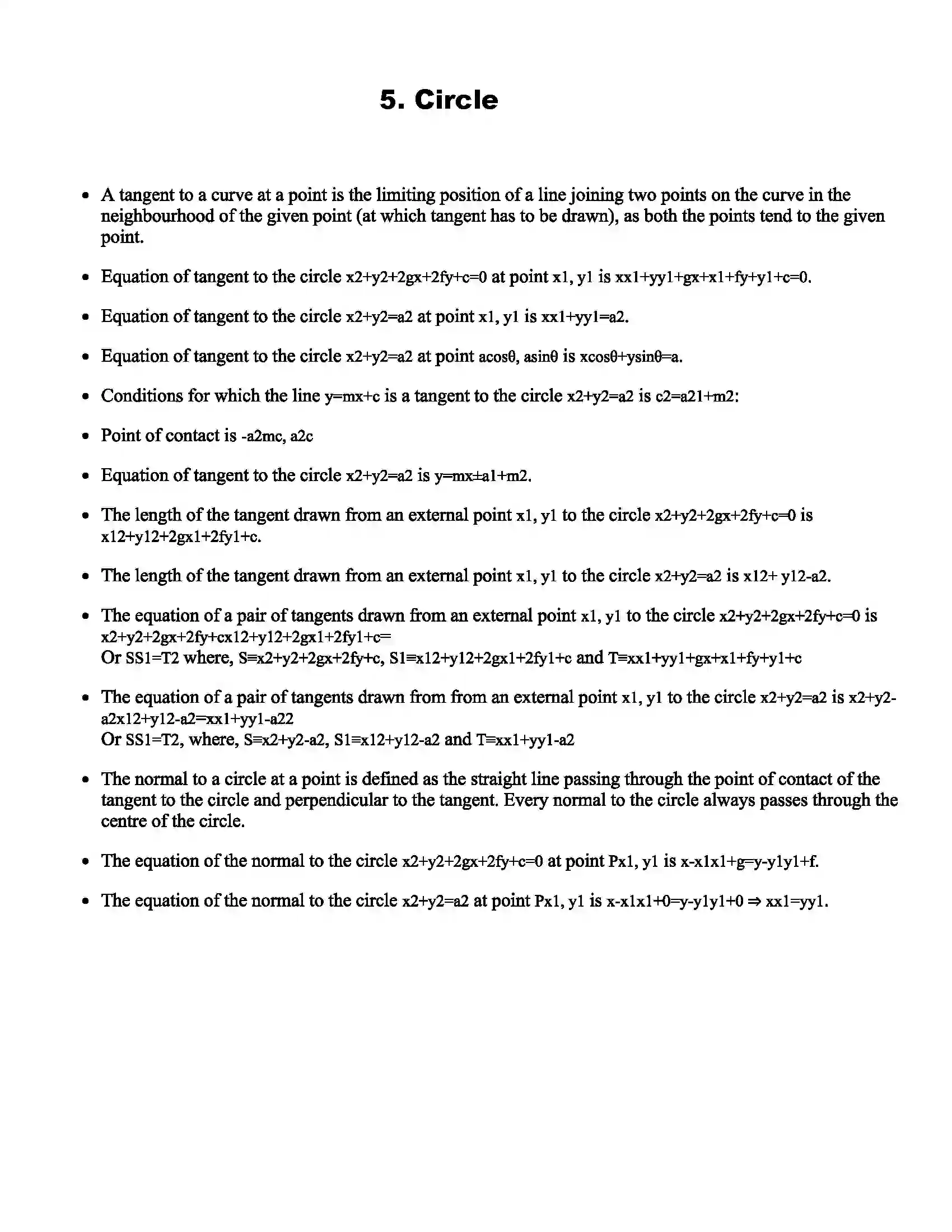 Maharashtra Board Class 12th Mathematics Part - I Circle Revision Note 1