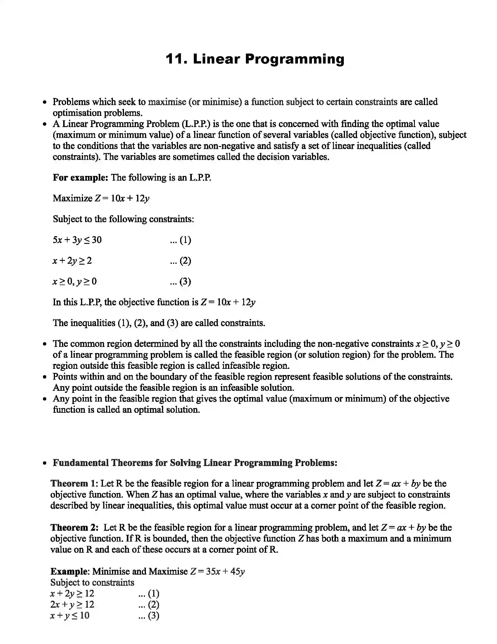 Maharashtra Board Class 12th Mathematics Part - I Linear Programming Revision Note 1
