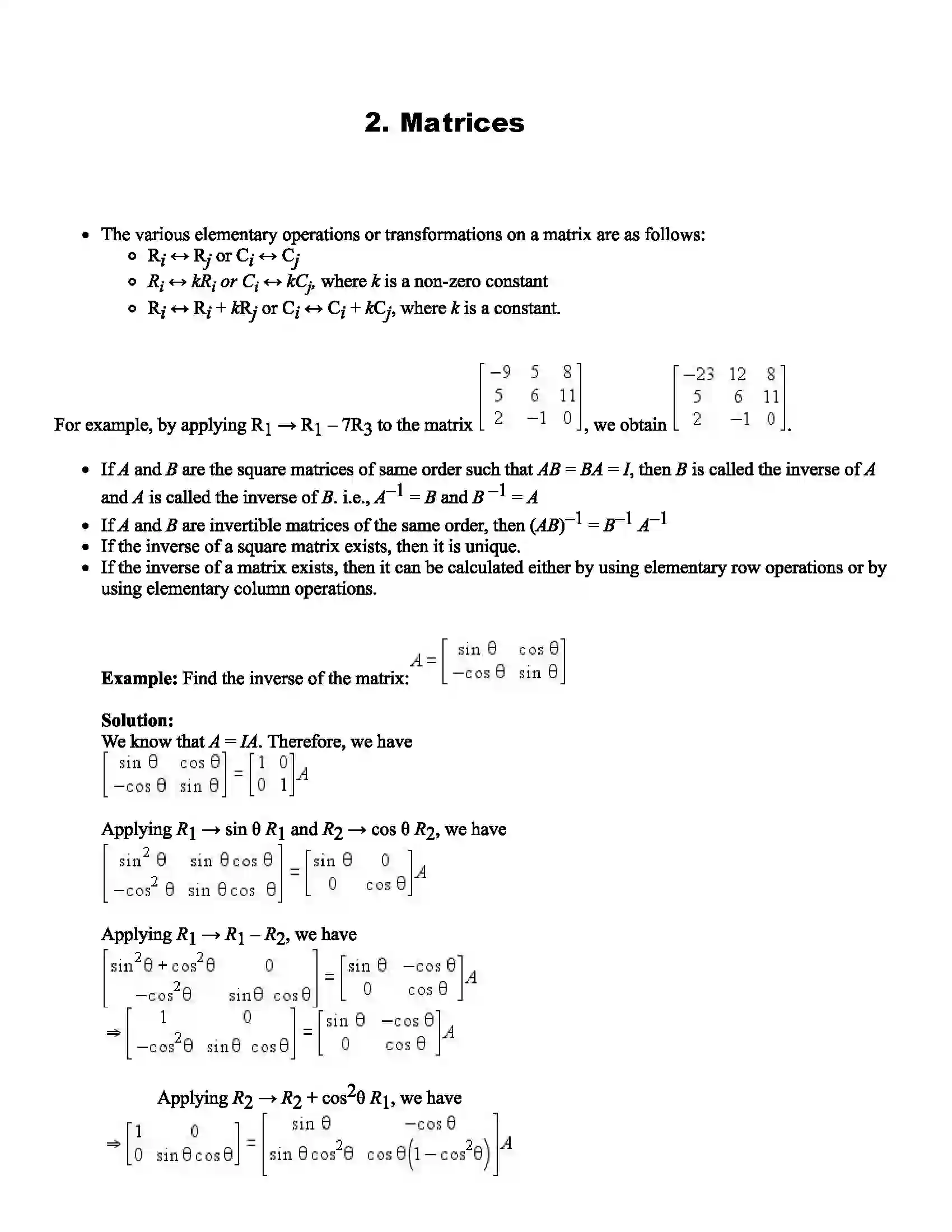Maharashtra Board Class 12th Mathematics Part - I Matrices Revision Note 1