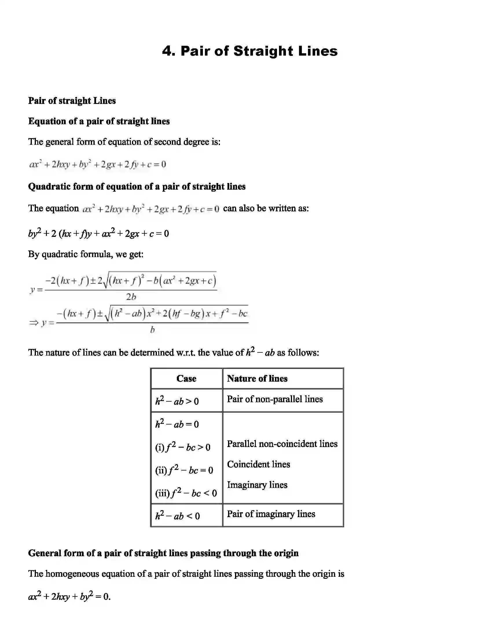 Maharashtra Board Class 12th Mathematics Part - I Pair of Straight Lines Revision Note 1