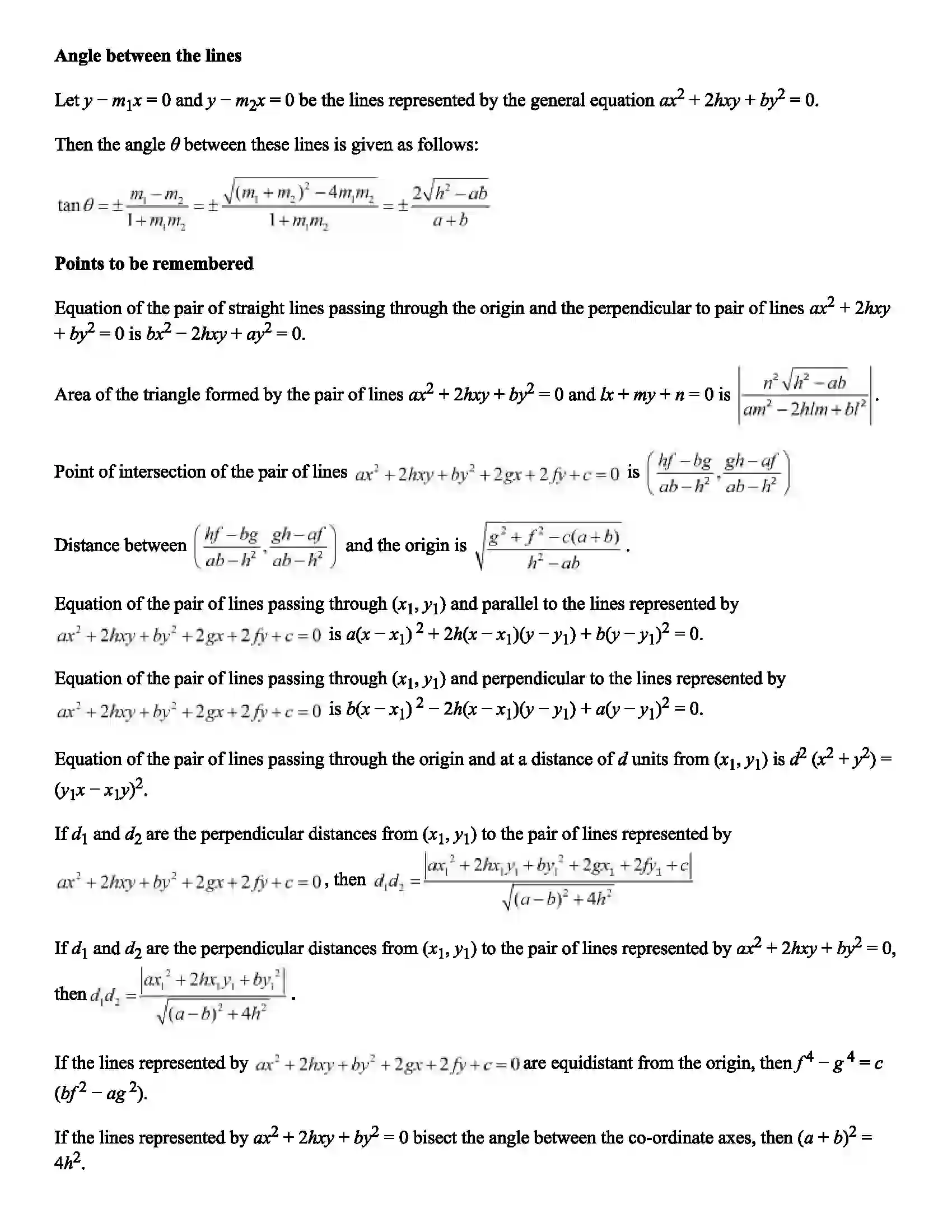 Maharashtra Board Class 12th Mathematics Part - I Pair of Straight Lines Revision Note 2