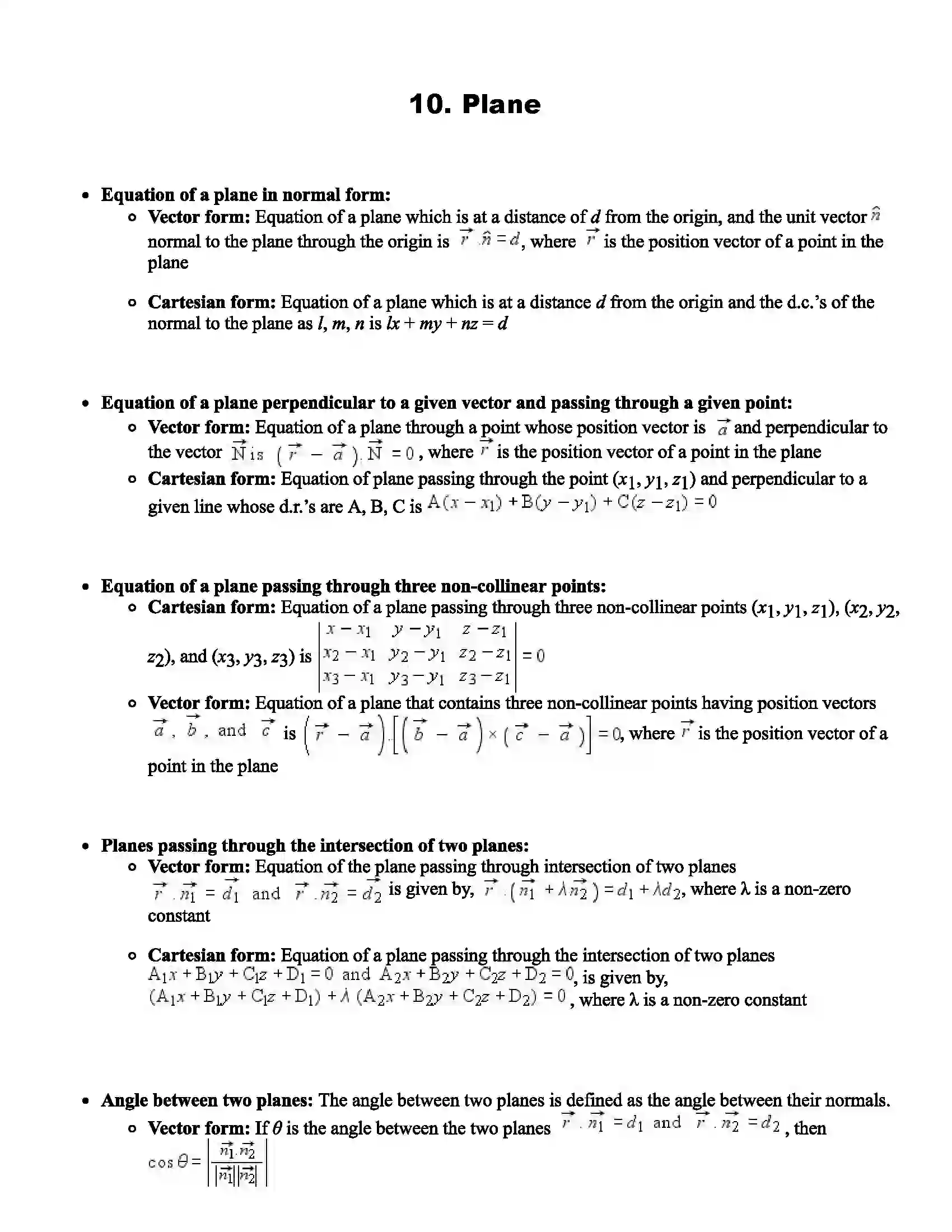 Maharashtra Board Class 12th Mathematics Part - I Plane Revision Note 1