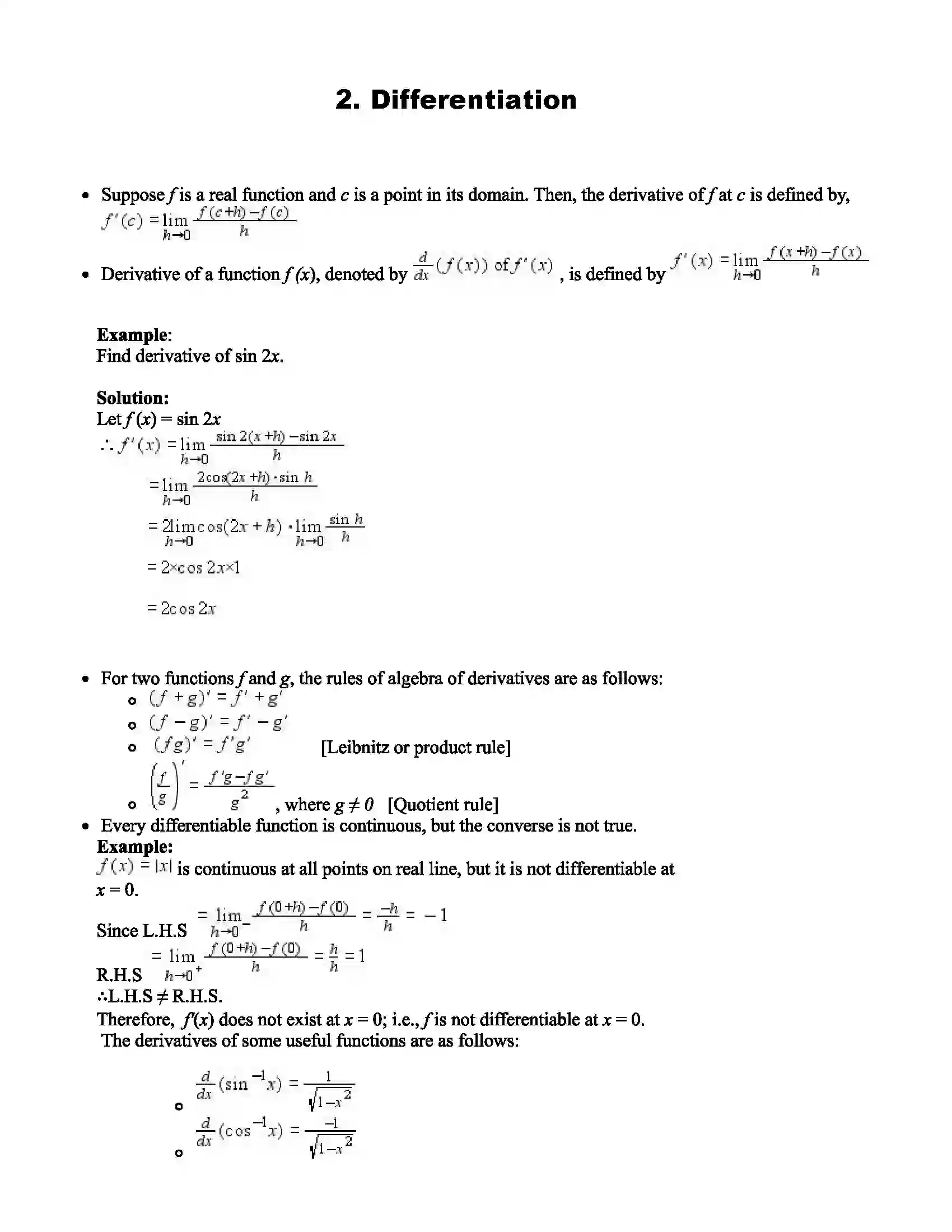 Maharashtra Board Class 12th Mathematics Part - II Differentiation Revision Note 1