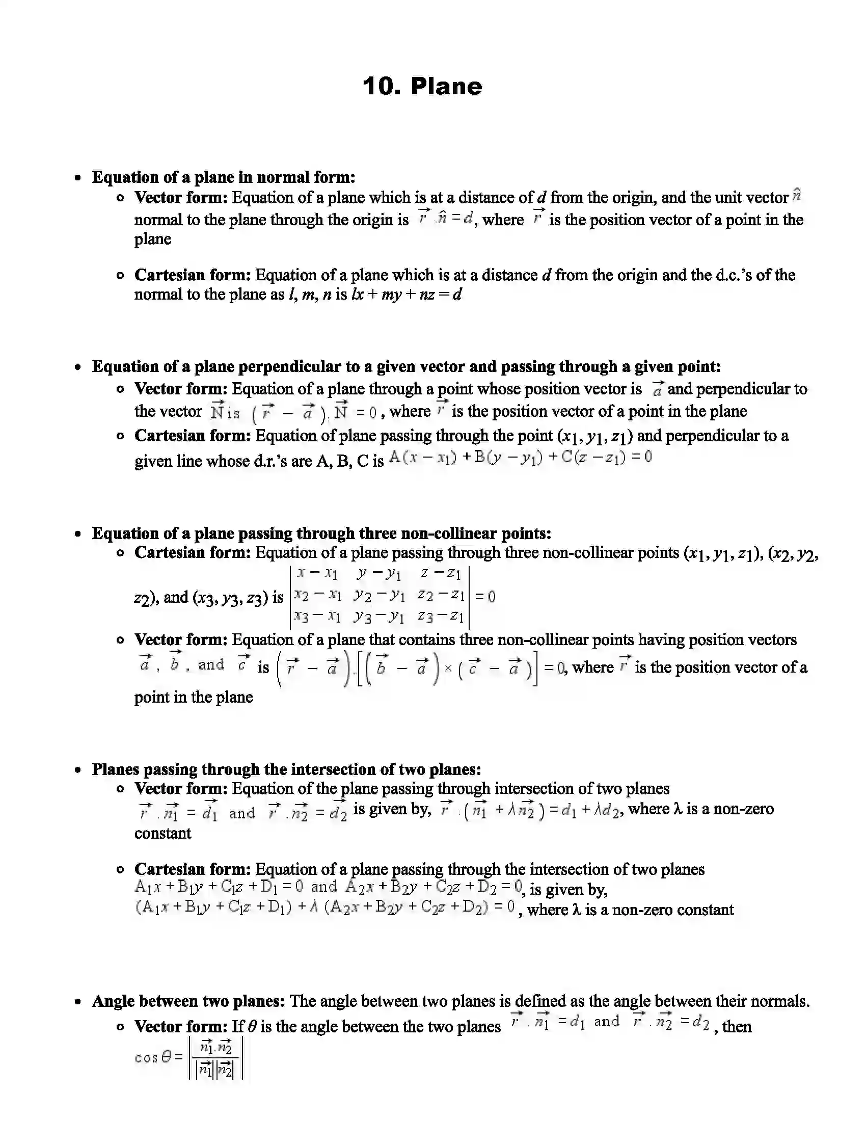 Maharashtra Board Class 12th Mathematics Plane Revision Note 1