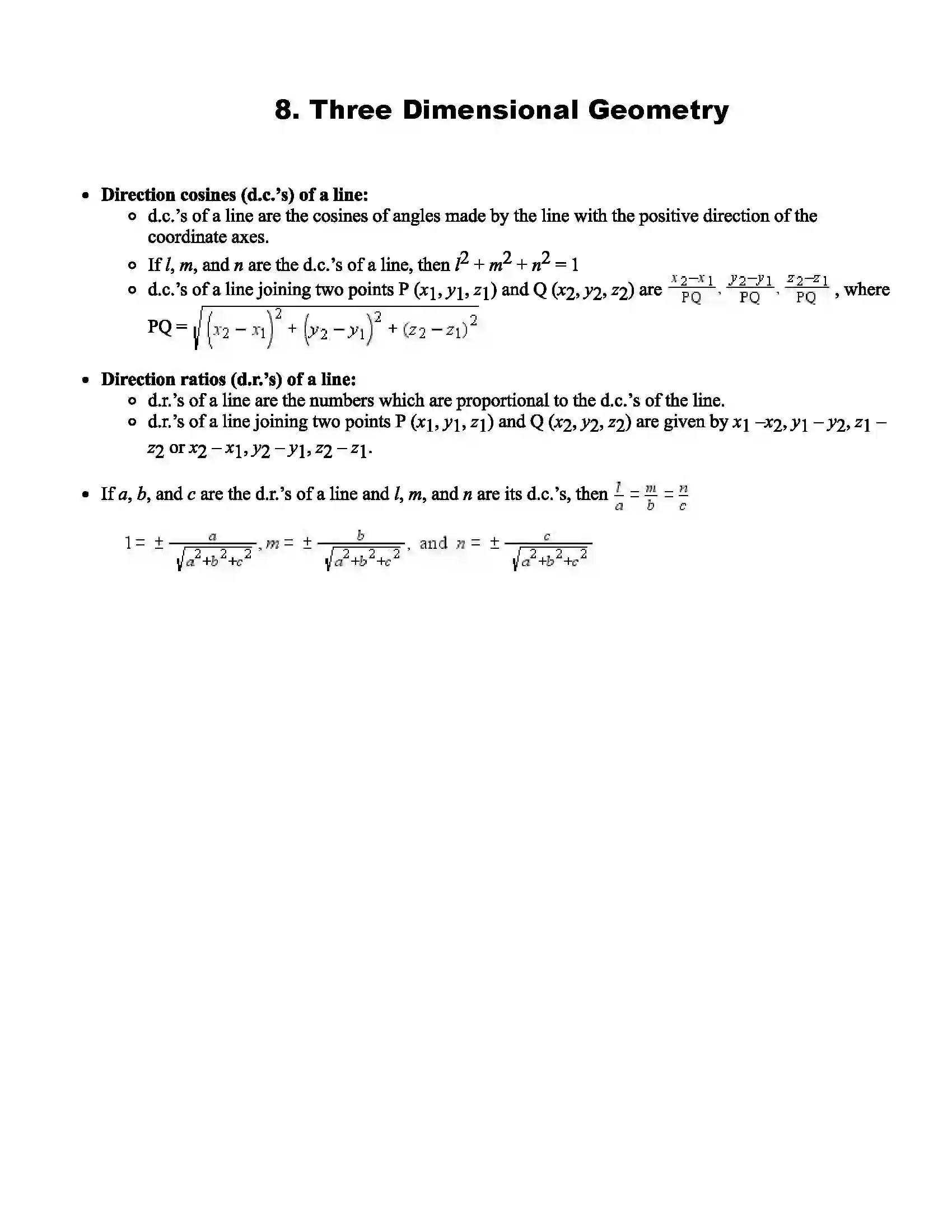 Maharashtra Board Class 12th Mathematics Three Dimensional Geometry Revision Note 1