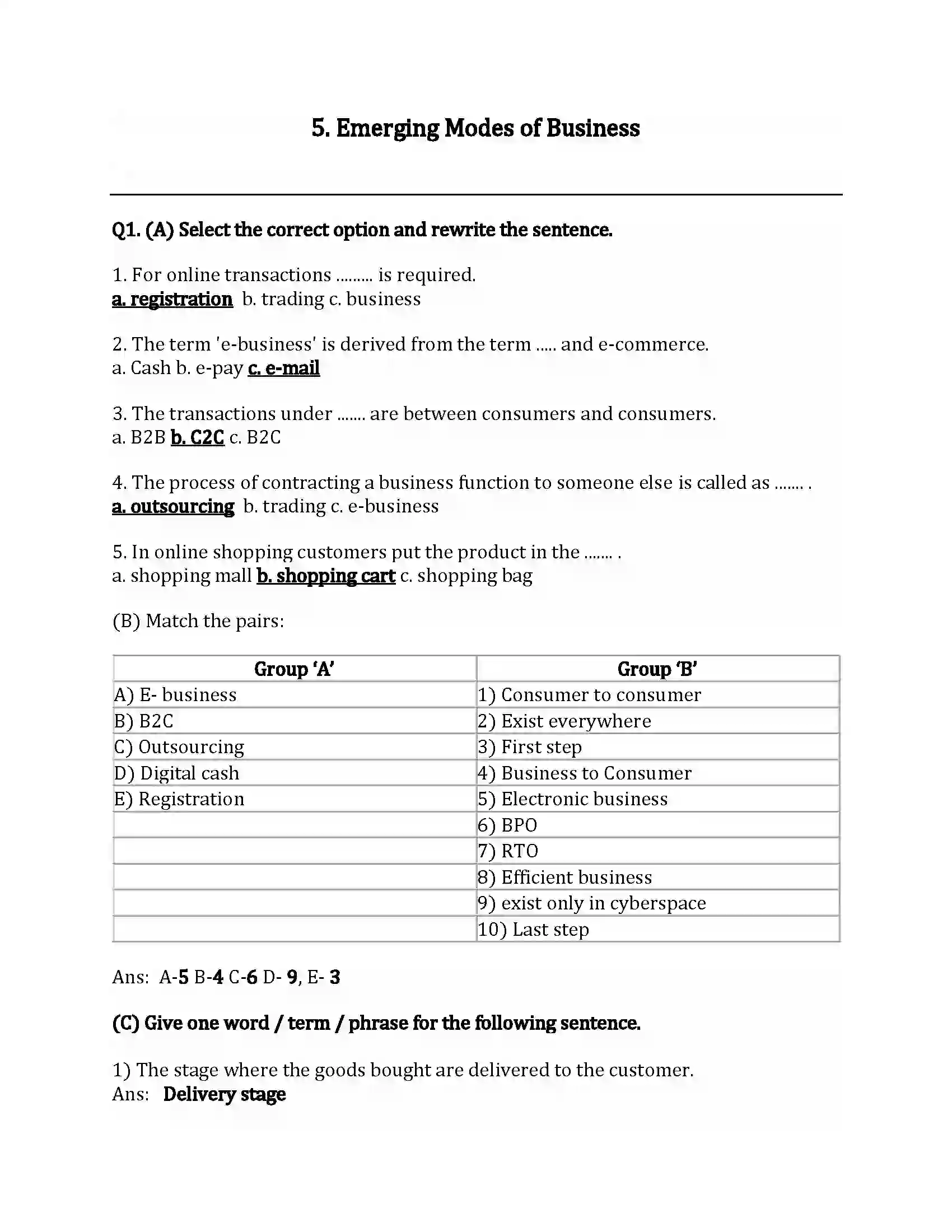 Maharashtra Board Class 12th Organization of Commerce & Management Emerging Modes of Business Revision Note 1