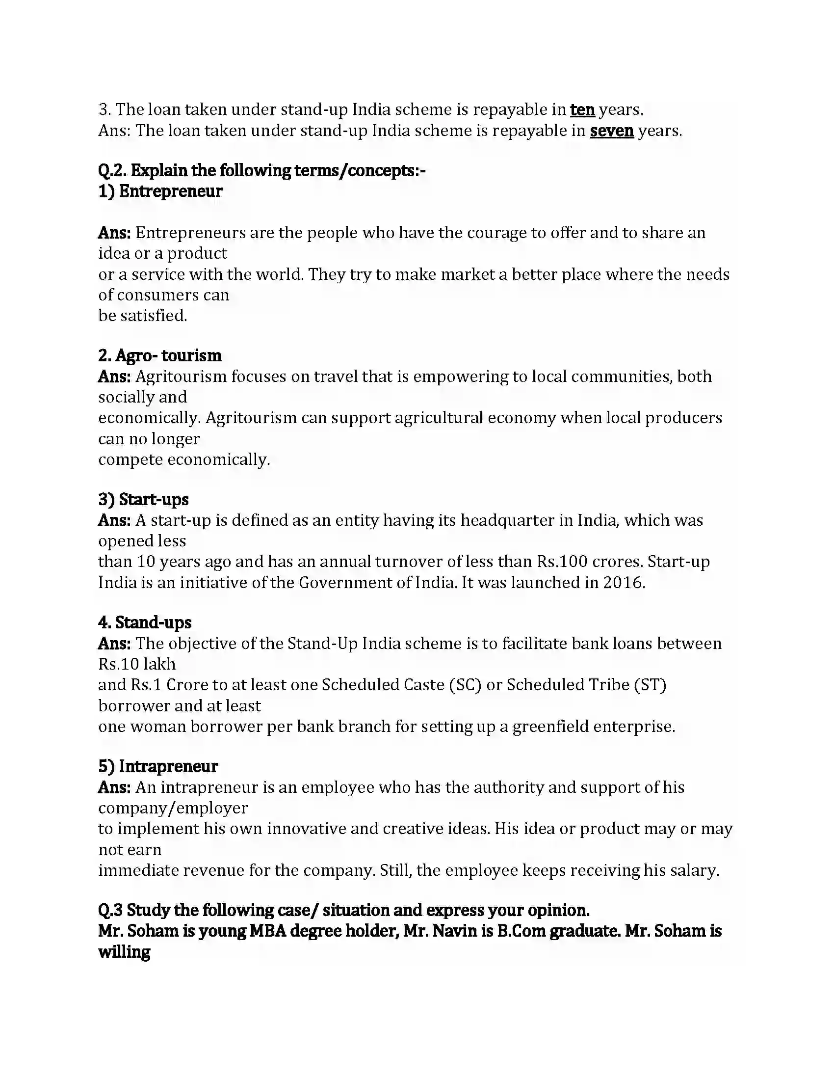 Maharashtra Board Class 12th Organization of Commerce & Management Entrepreneurship Development Revision Note 4
