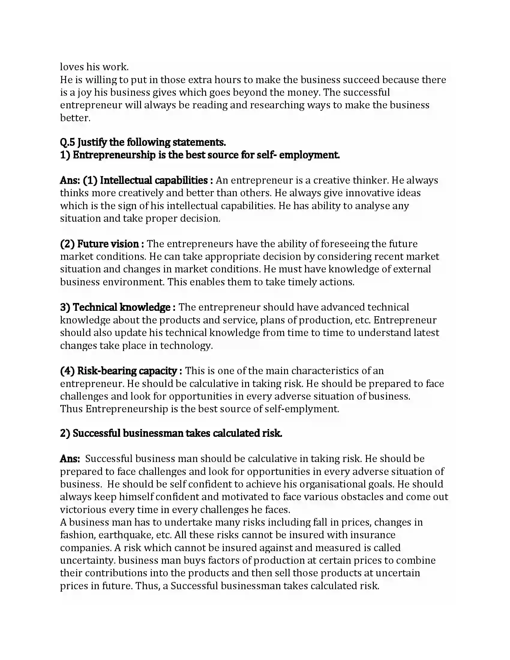 Maharashtra Board Class 12th Organization of Commerce & Management Entrepreneurship Development Revision Note 7