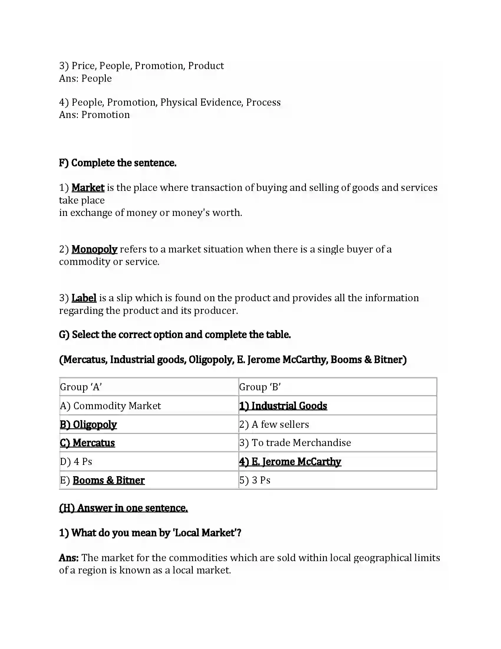 Maharashtra Board Class 12th Organization of Commerce & Management Marketing Revision Note 3