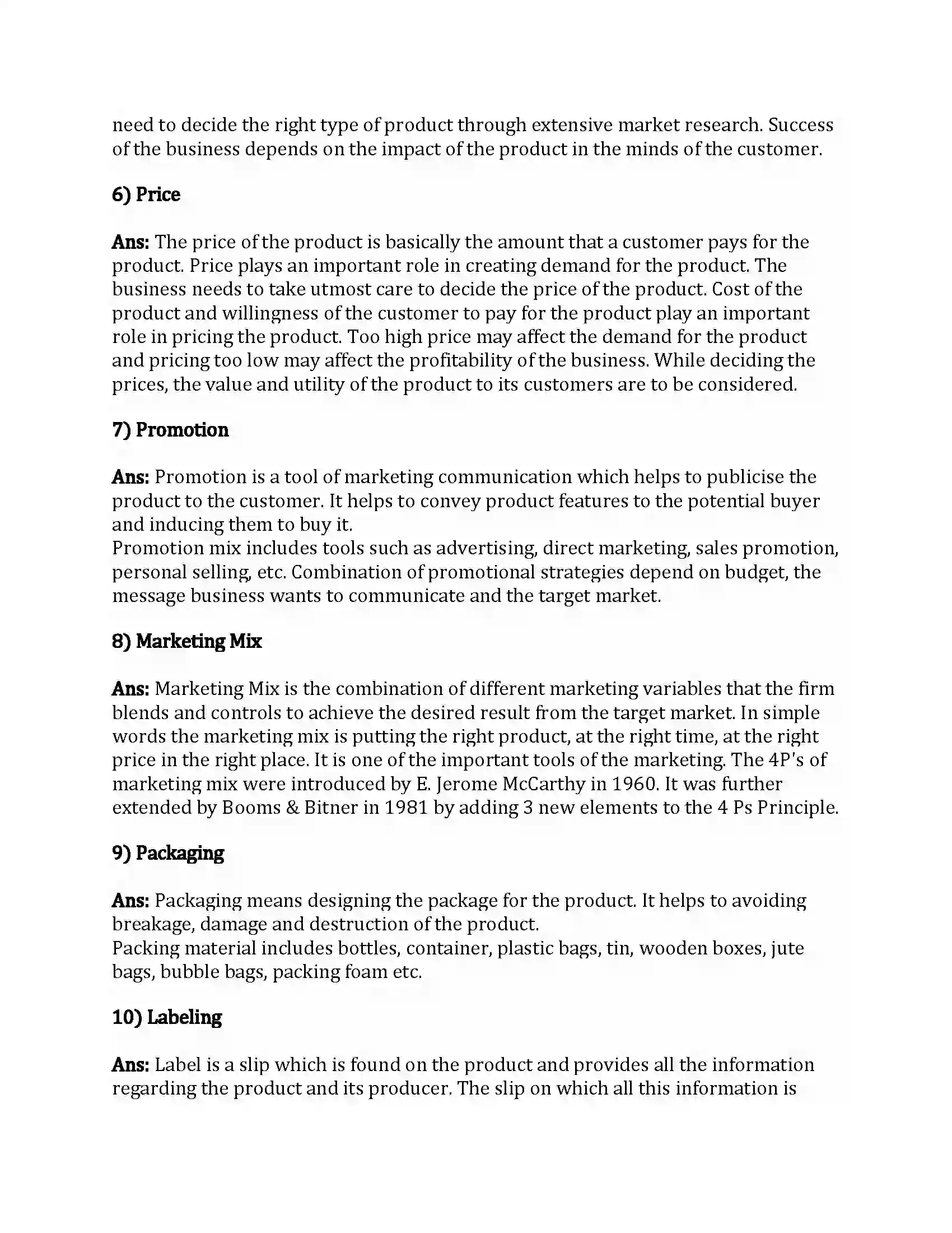 Maharashtra Board Class 12th Organization of Commerce & Management Marketing Revision Note 6