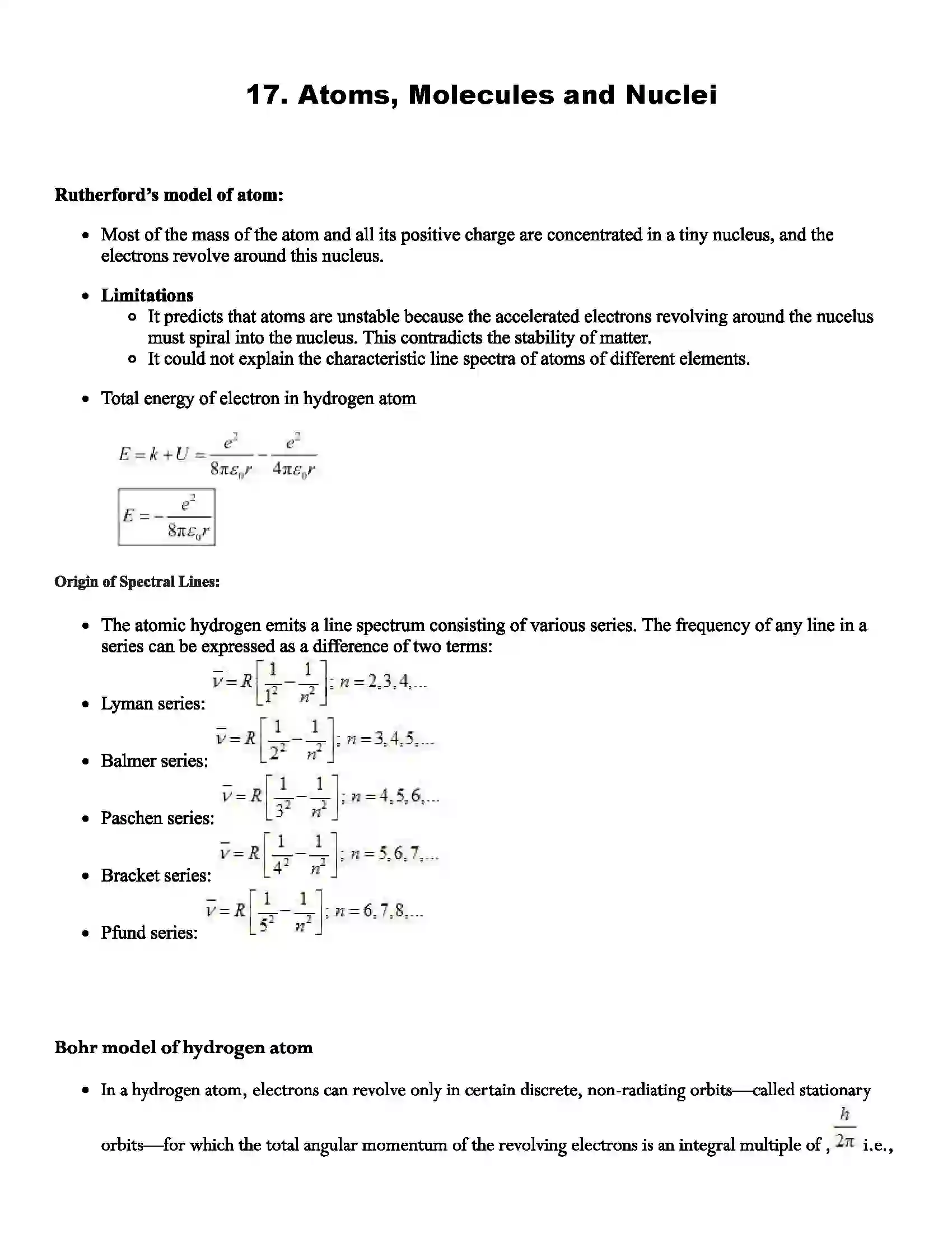 Maharashtra Board Class 12th Physics Atoms, Molecules and Nuclei Revision Note 1
