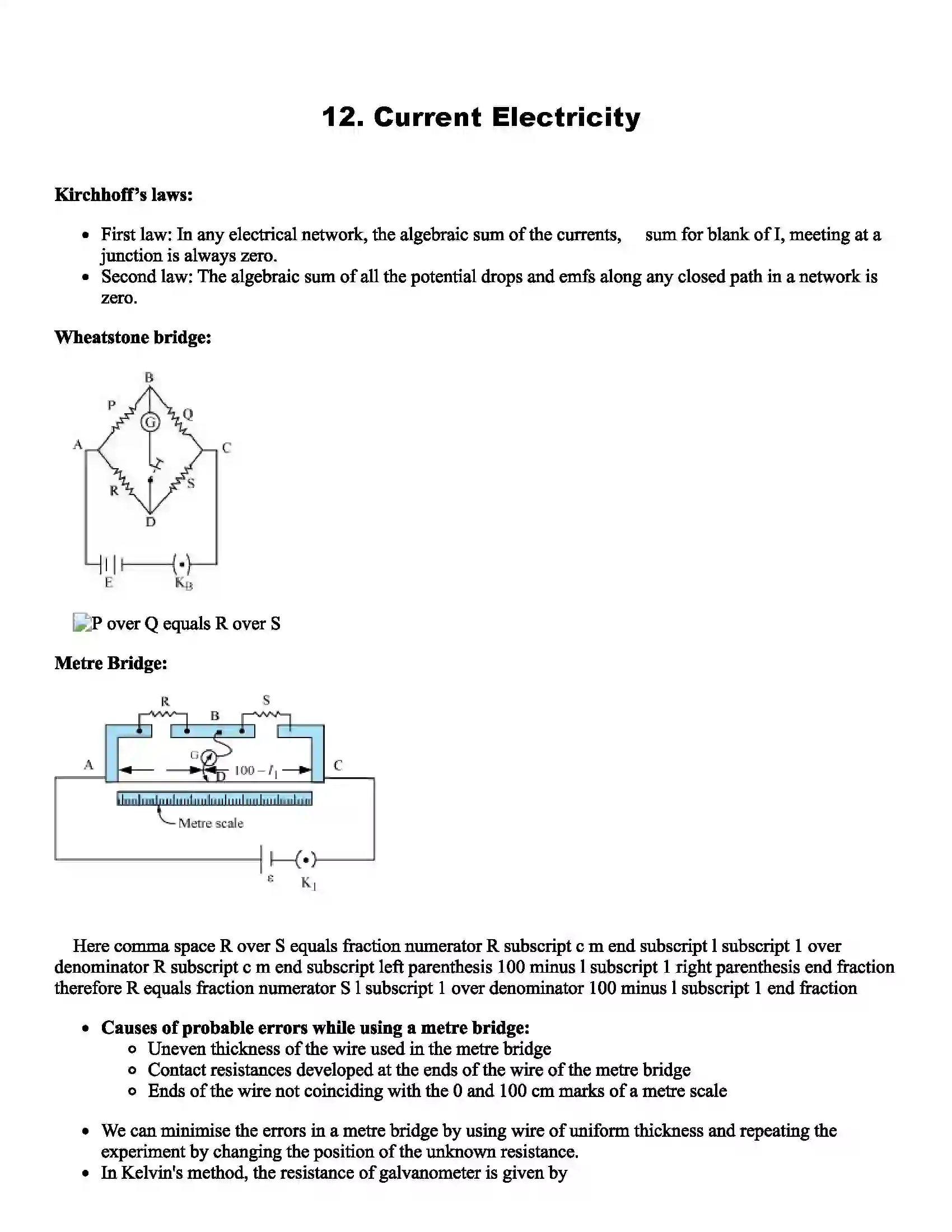 Maharashtra Board Class 12th Physics Current Electricity Revision Note 1