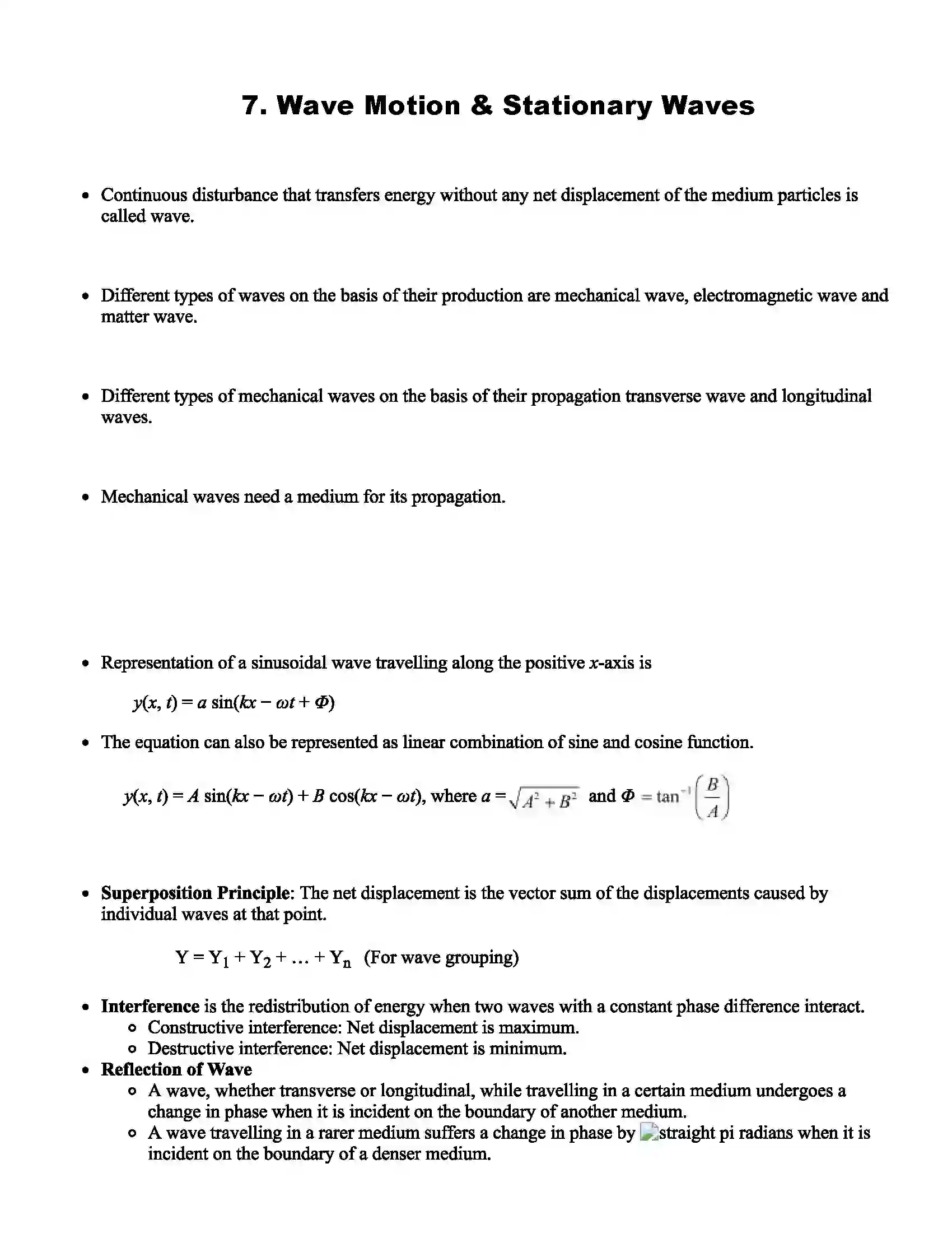 Maharashtra Board Class 12th Physics Wave Motion & Stationary Waves Revision Note 1