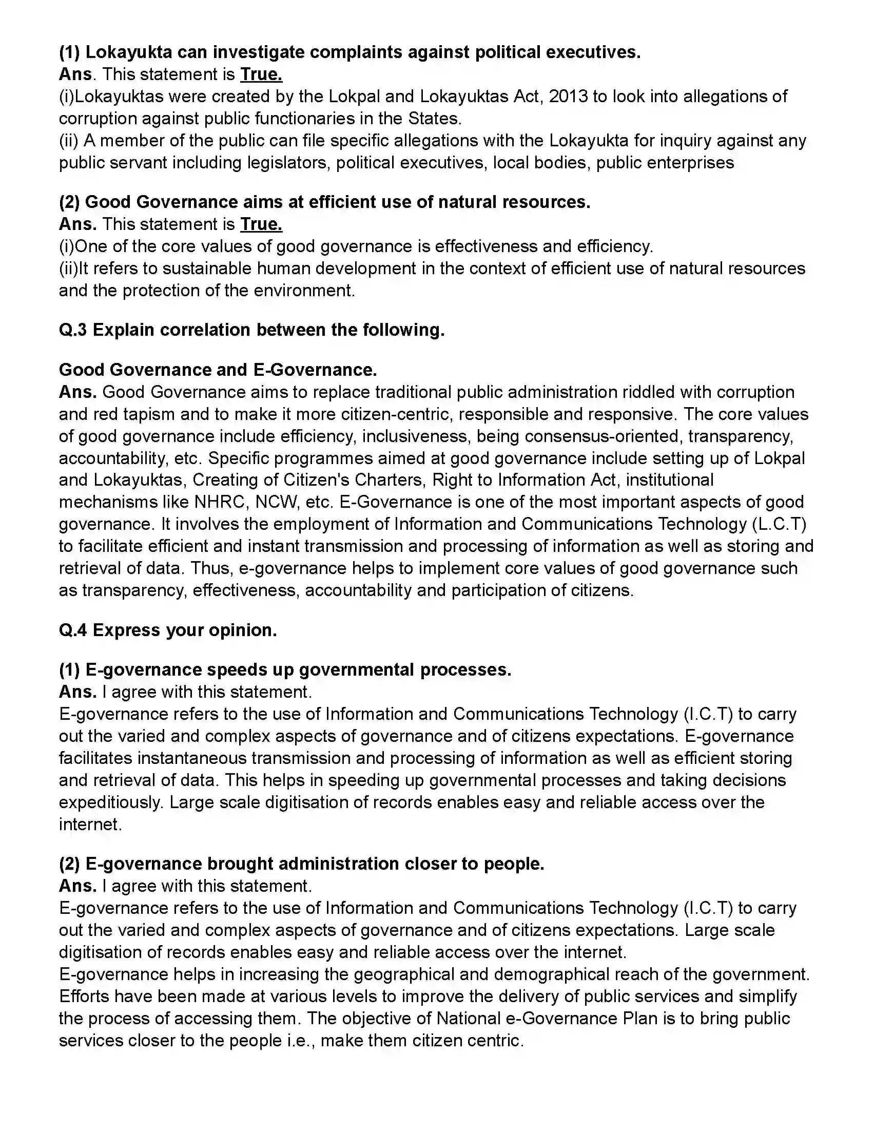 Maharashtra Board Class 12th Political Science Contemporary India - Good Governance Revision Note 2