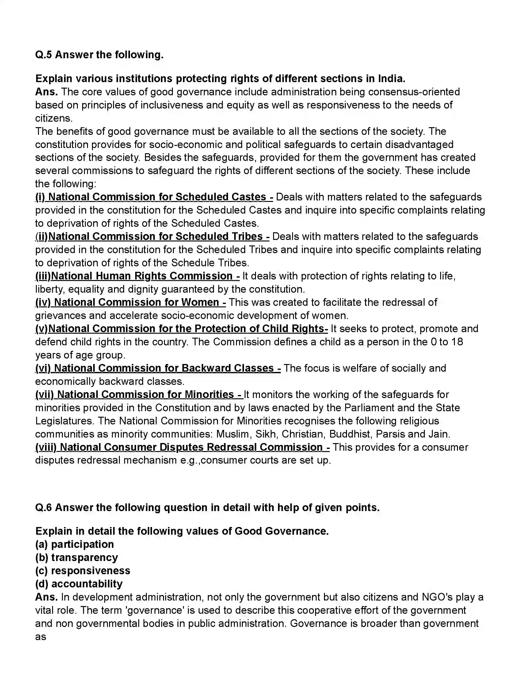 Maharashtra Board Class 12th Political Science Contemporary India - Good Governance Revision Note 3