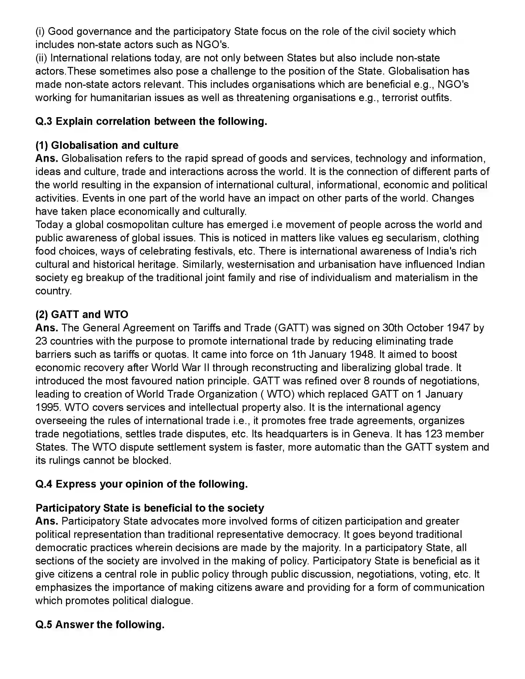 Maharashtra Board Class 12th Political Science Key Concepts and Issues Since 1991 - Globalisation Revision Note 2