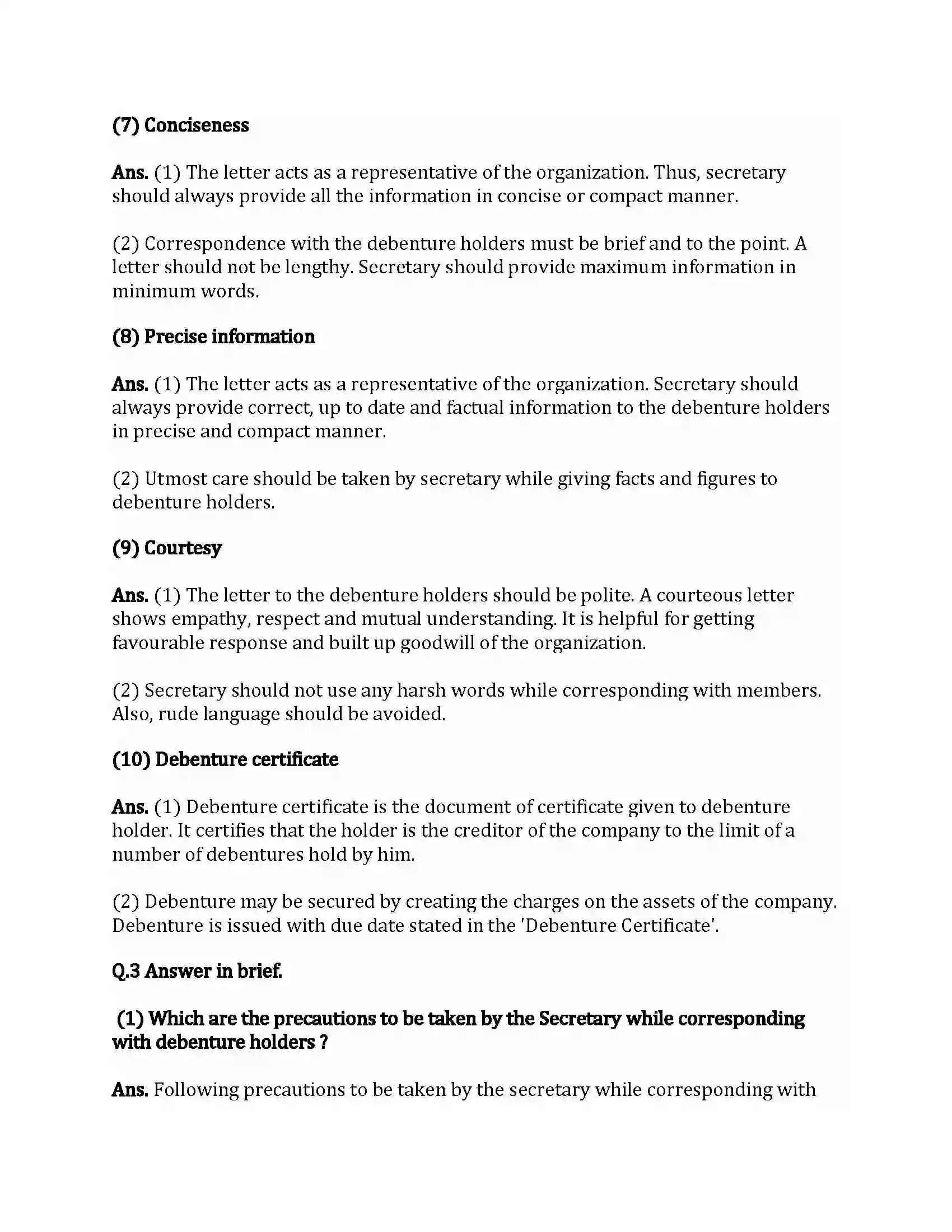 Maharashtra Board Class 12th Secretarial Practice Correspondence with Debenture Holders Revision Note 10